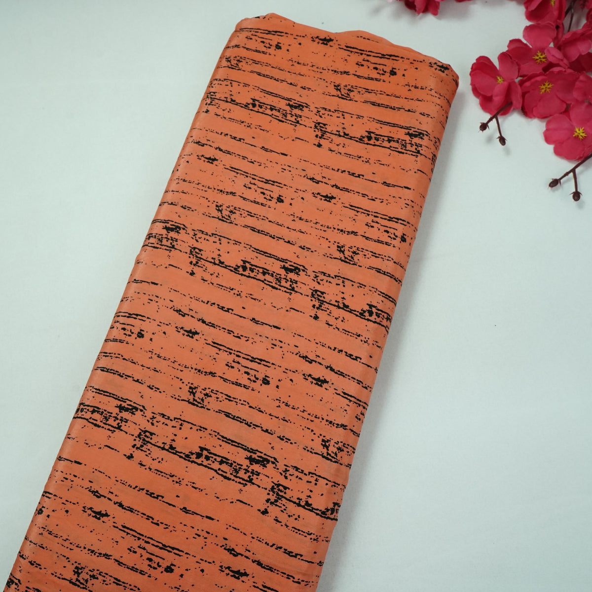 Orange Abstract Lining Print Natural Crepe Fabric SC-34704