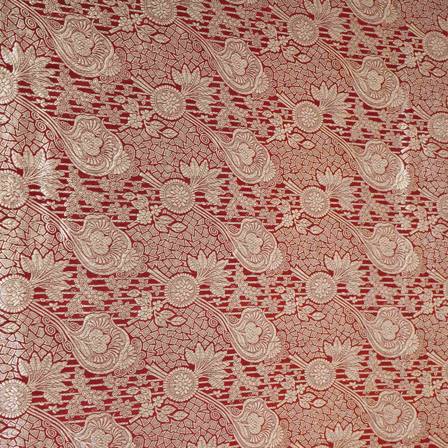 Maroon Jaal Raw Mango Silk Fabric CW-32502