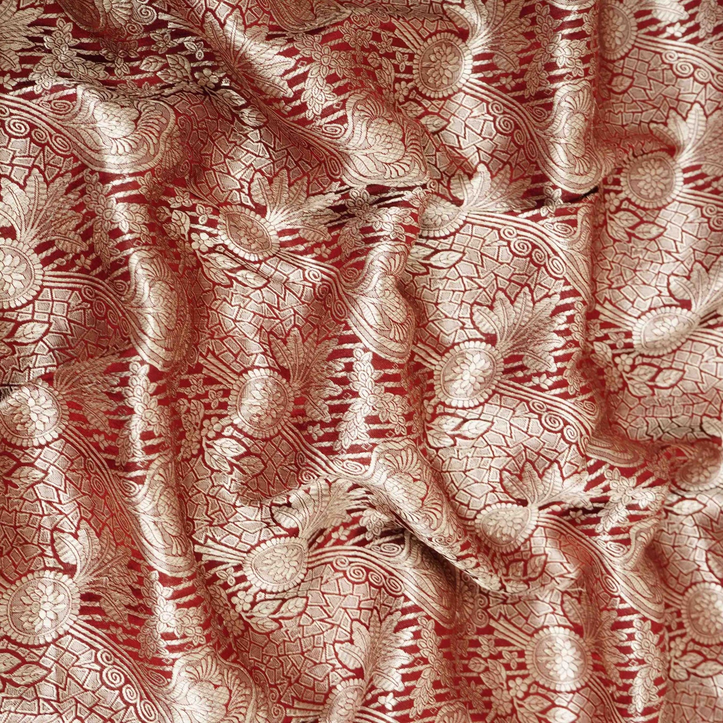 Maroon Jaal Raw Mango Silk Fabric CW-32502