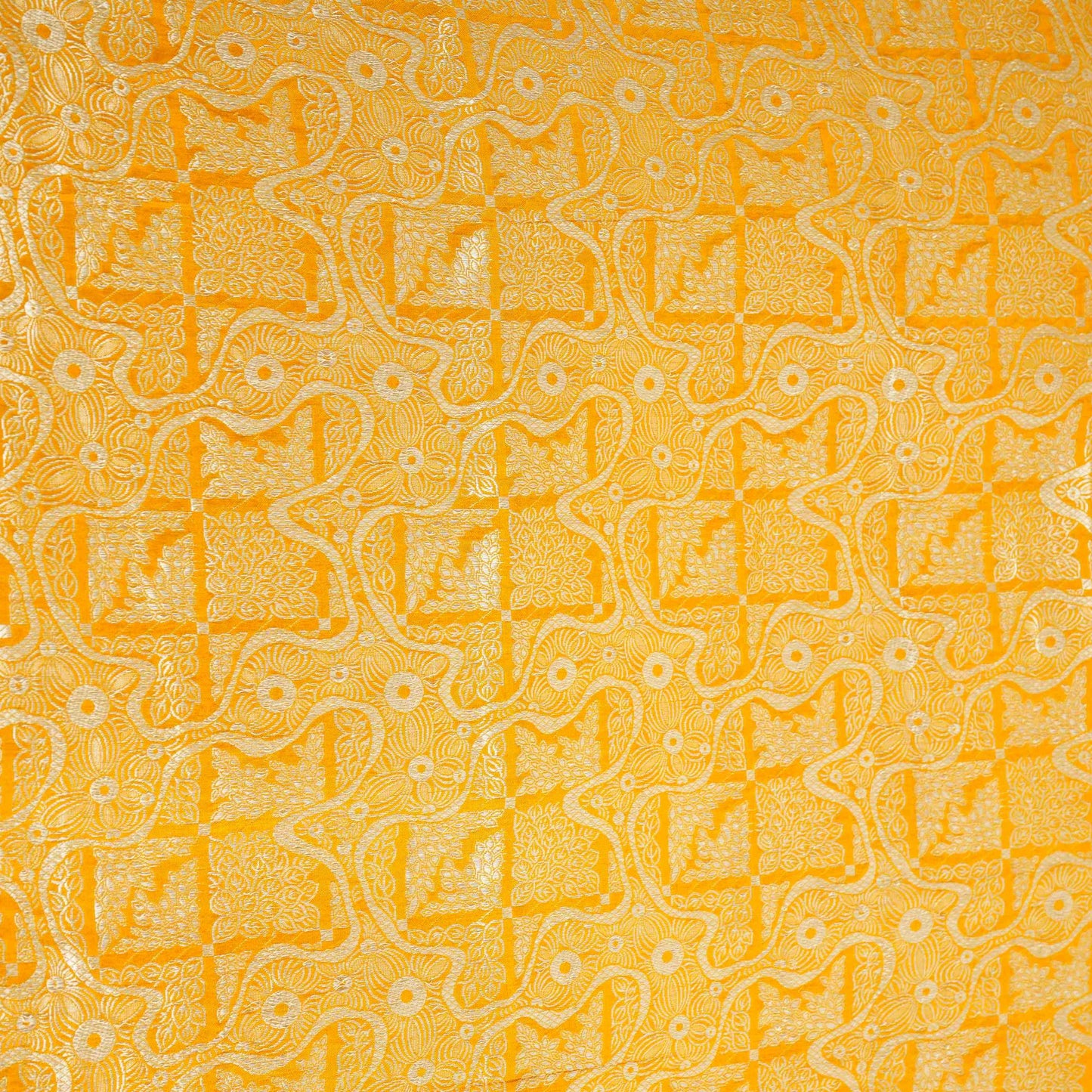 Mustard Jaal Raw Mango Silk Fabric CW-32496