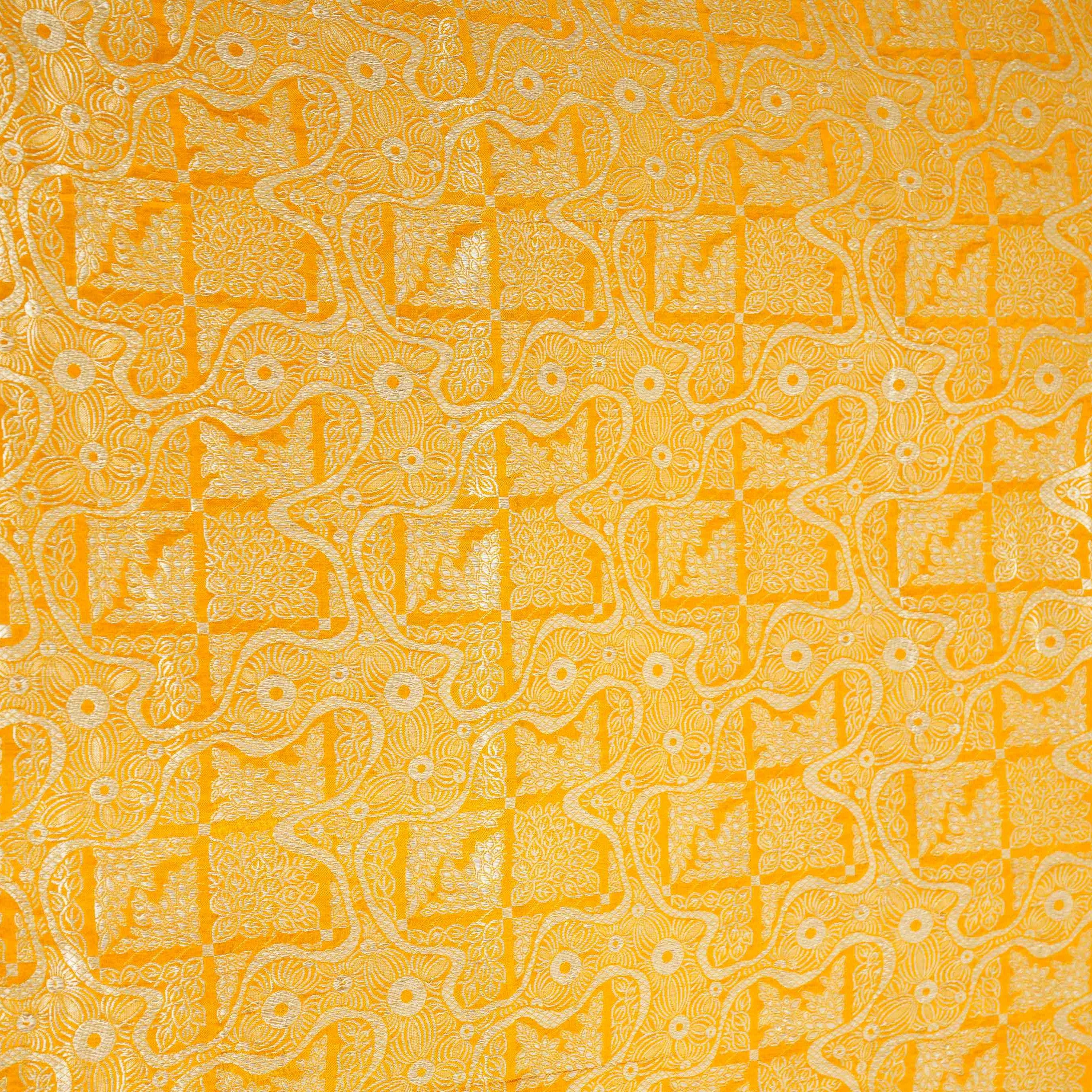 Mustard Jaal Raw Mango Silk Fabric CW-32496
