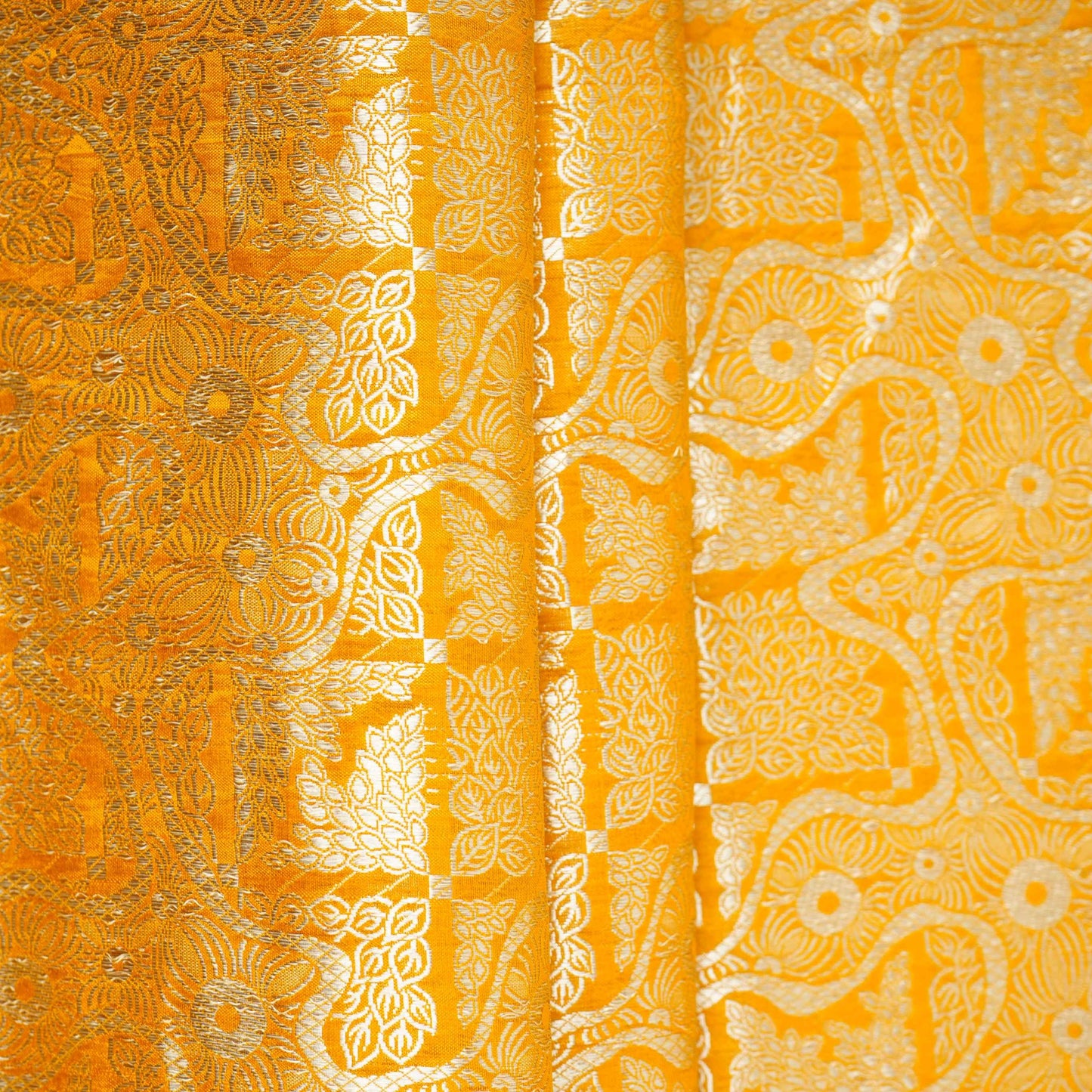 Mustard Jaal Raw Mango Silk Fabric CW-32496