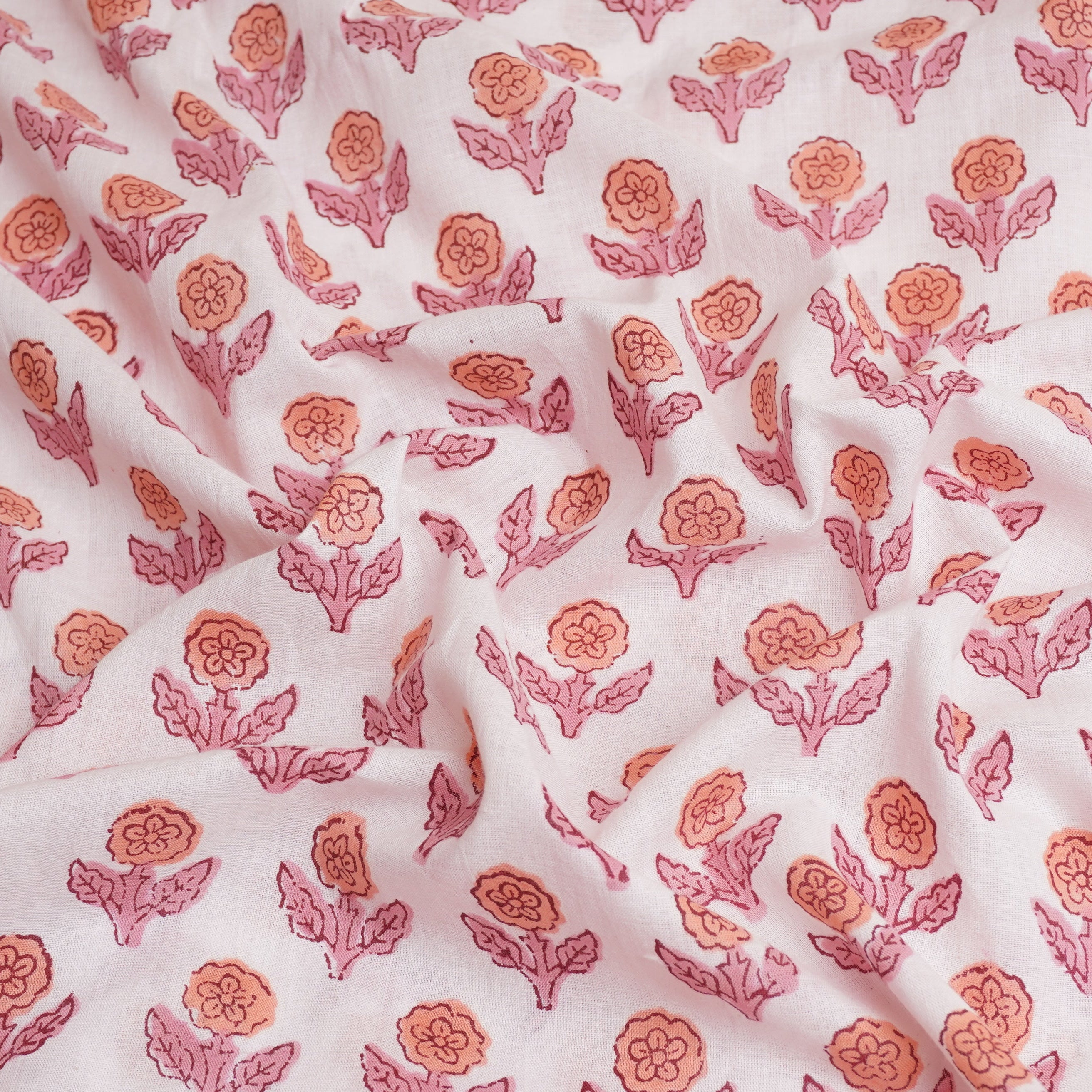 Off White Handblock Print Cotton Fabric DH-29436 - TradeUNO