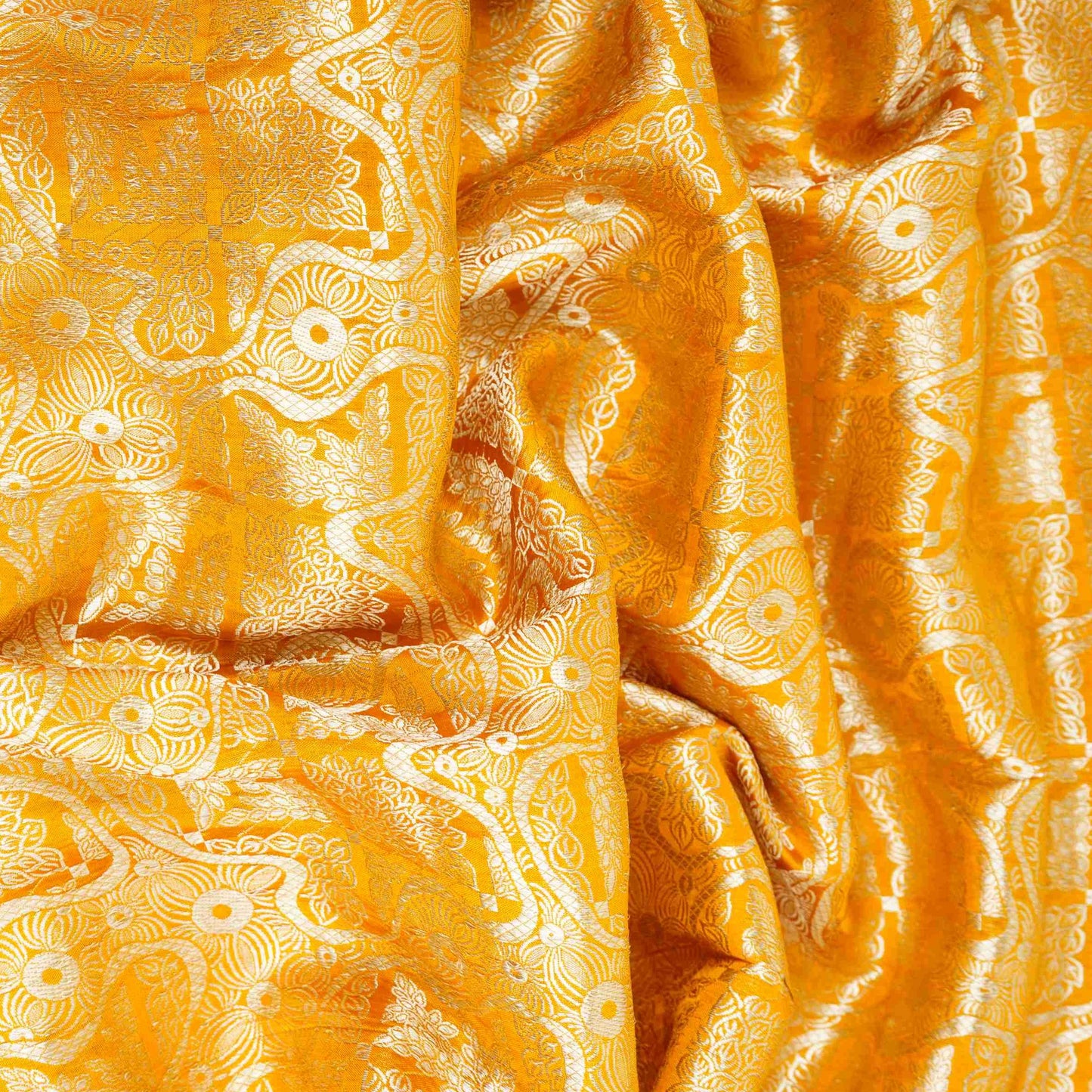 Mustard Jaal Raw Mango Silk Fabric CW-32496