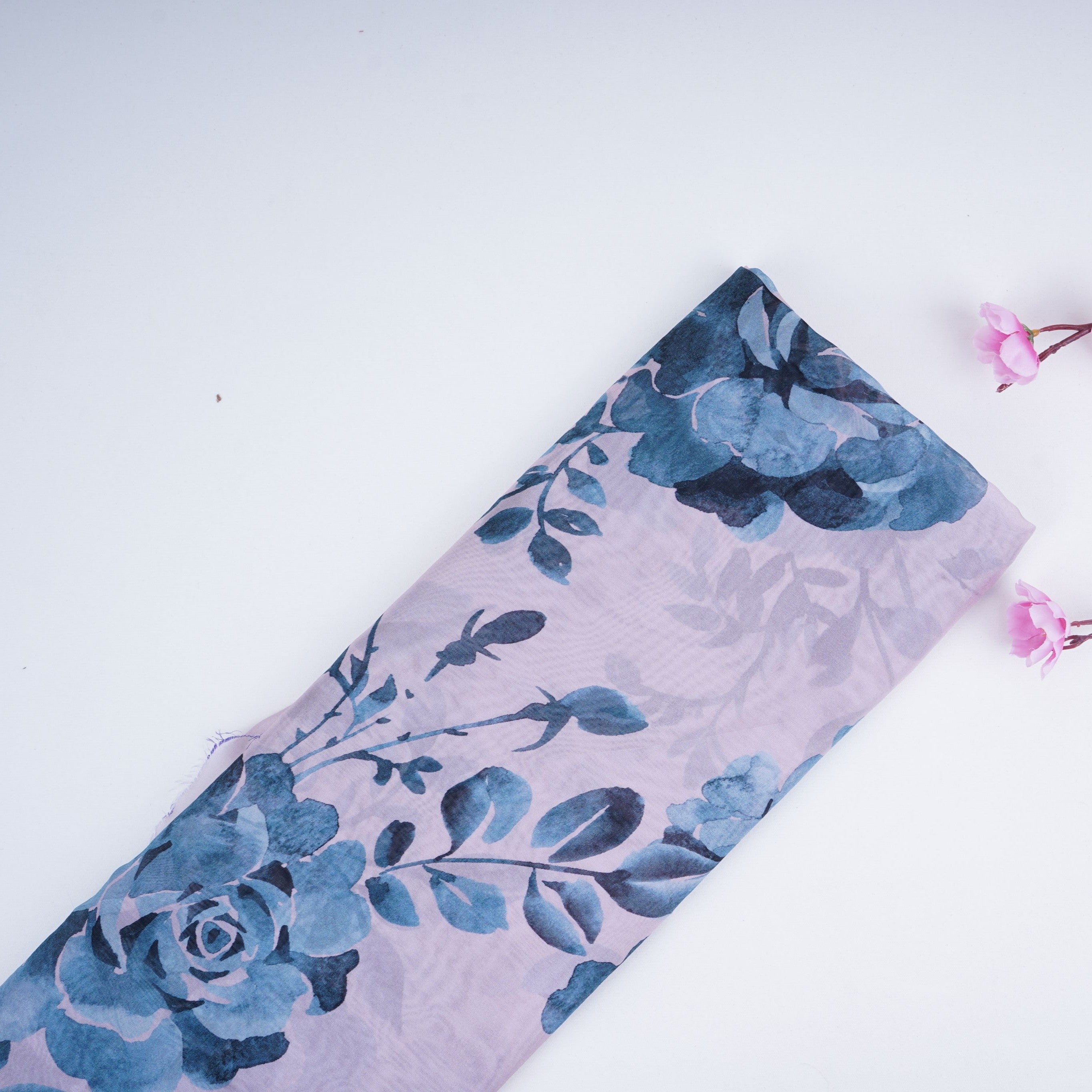 Light Grey Floral Print Organza Fabric MT-30682 - TradeUNO
