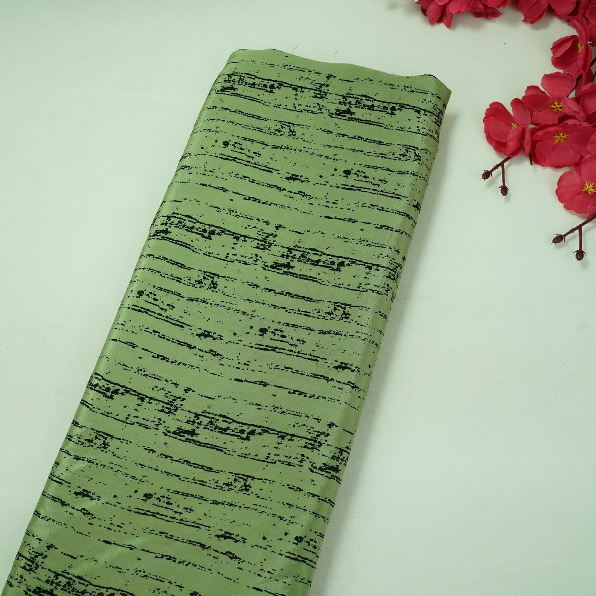 Light Green Abstract Lining Print Natural Crepe Fabric SC-34700