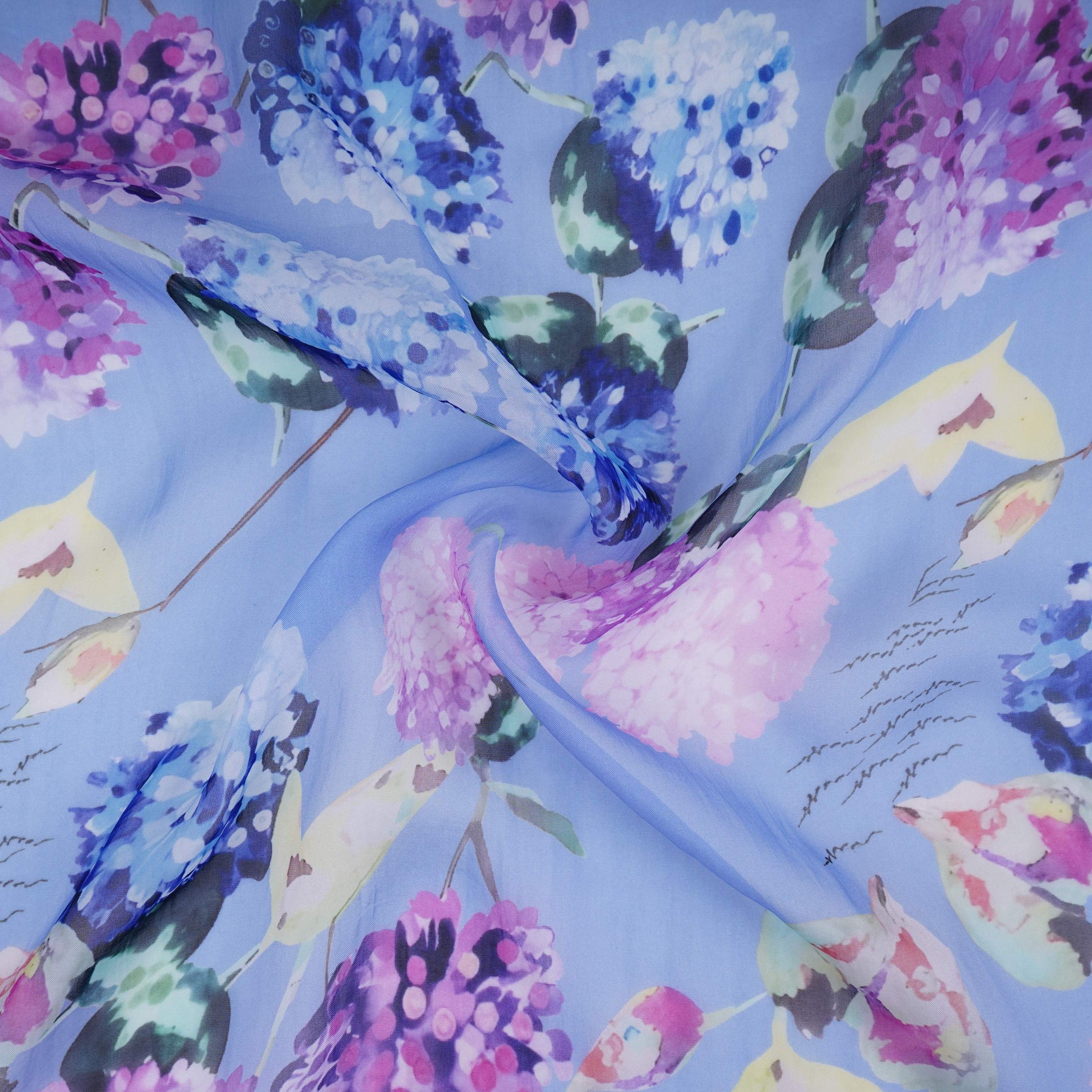 Lavender Blue Floral Print Organza Fabric VF-30897 - TradeUNO