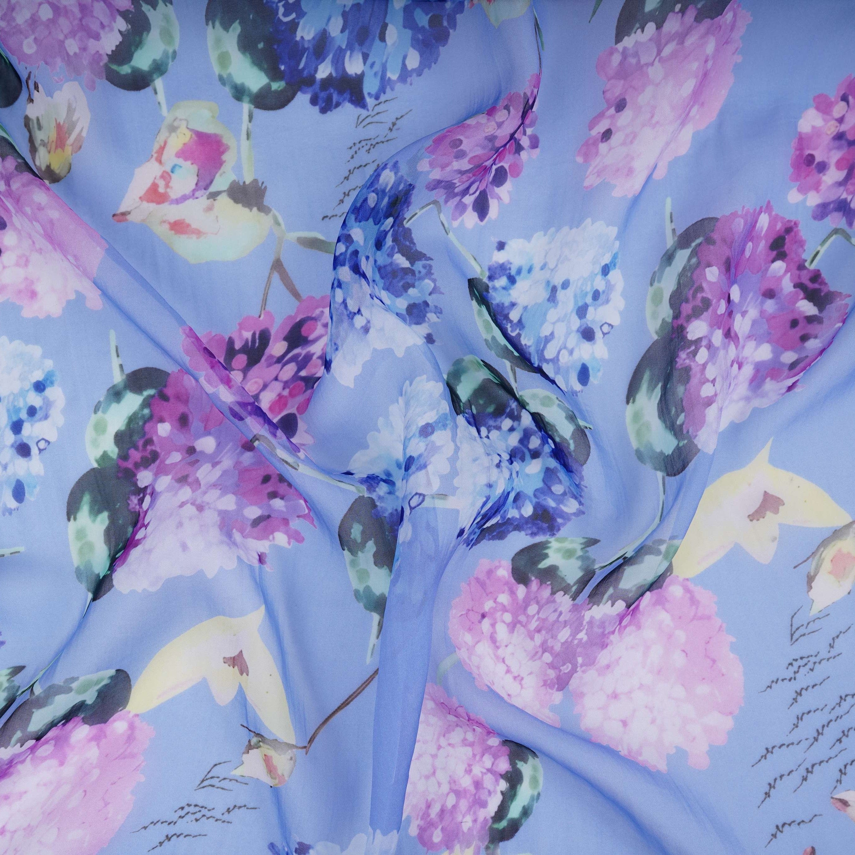 Lavender Blue Floral Print Organza Fabric VF-30897 - TradeUNO