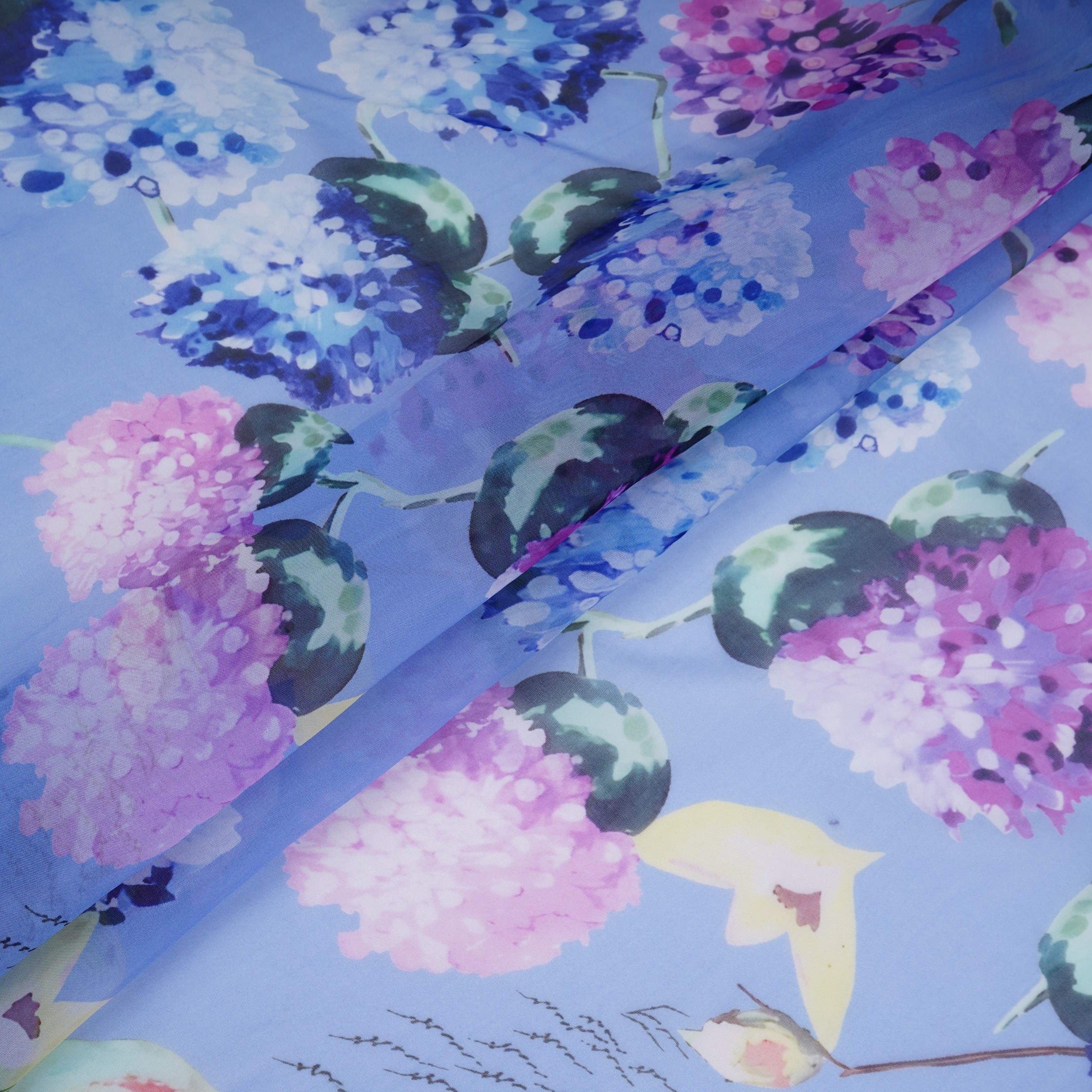 Lavender Blue Floral Print Organza Fabric VF-30897 - TradeUNO