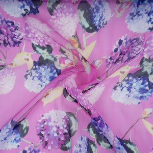 Pink Blue Floral Print Organza Fabric VF-30898 - TradeUNO