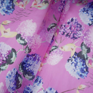 Pink Blue Floral Print Organza Fabric VF-30898 - TradeUNO