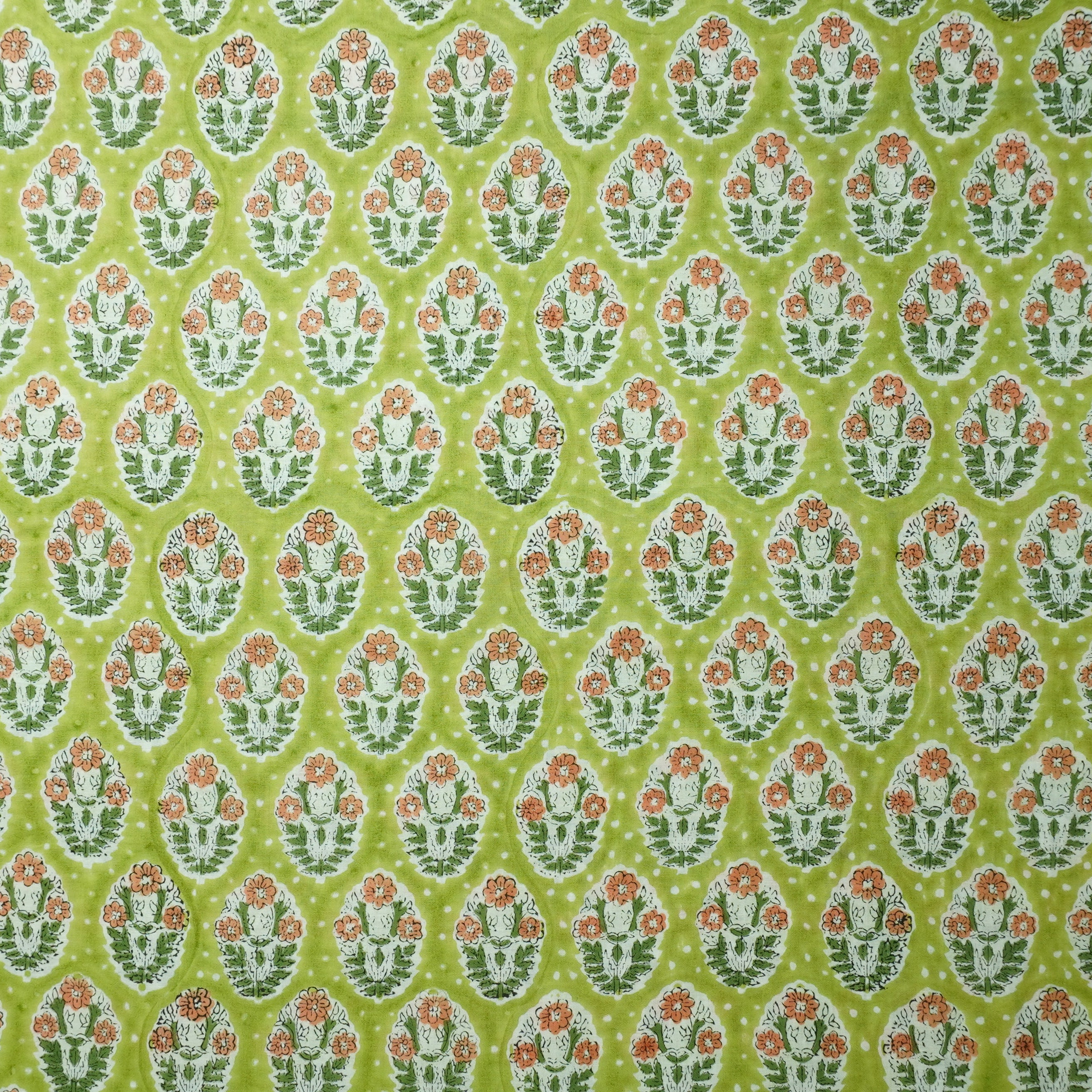 Green Handblock Print Cotton Fabric DH-29440 - TradeUNO
