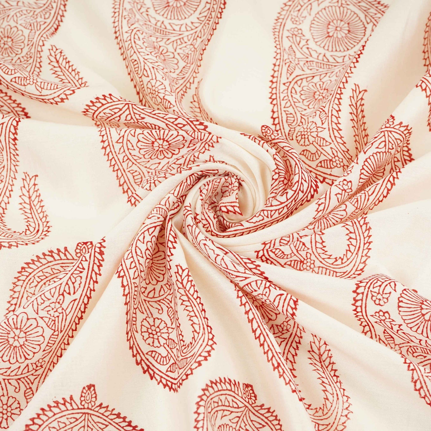 Off White With Maroon Paisley Print Chanderi Fabric CW-32503