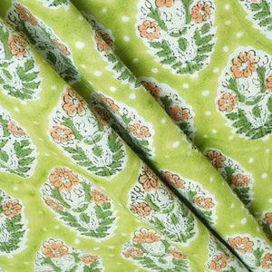 Green Handblock Print Cotton Fabric DH-29440 - TradeUNO