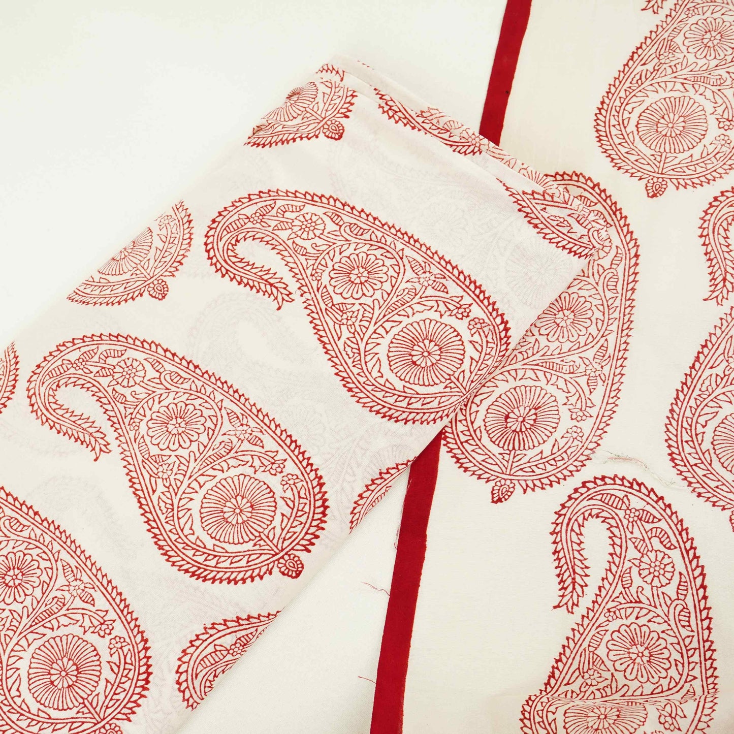 Off White With Maroon Paisley Print Chanderi Fabric CW-32503
