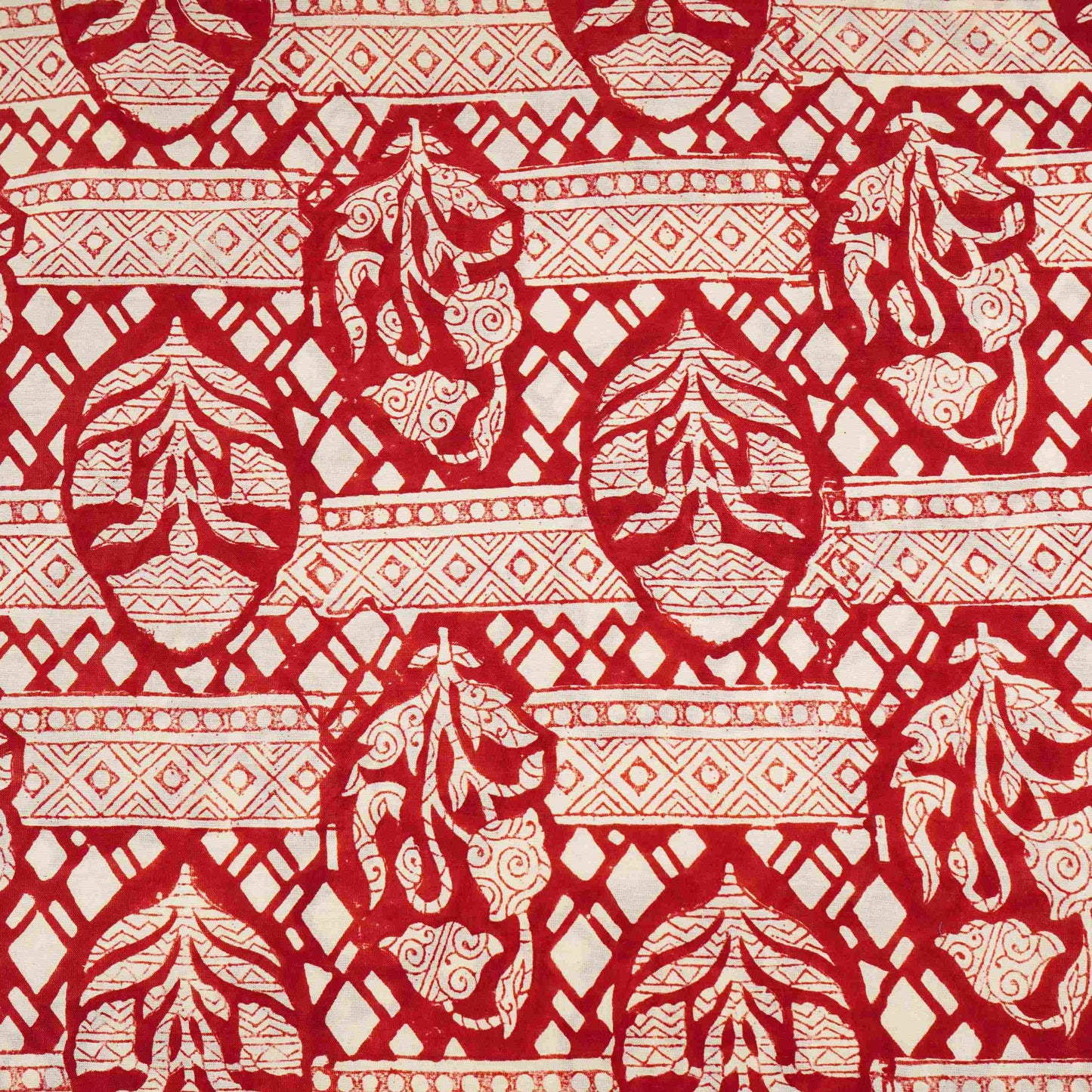 Maroon With White Ajrakh Print Chanderi Fabric CW-32504