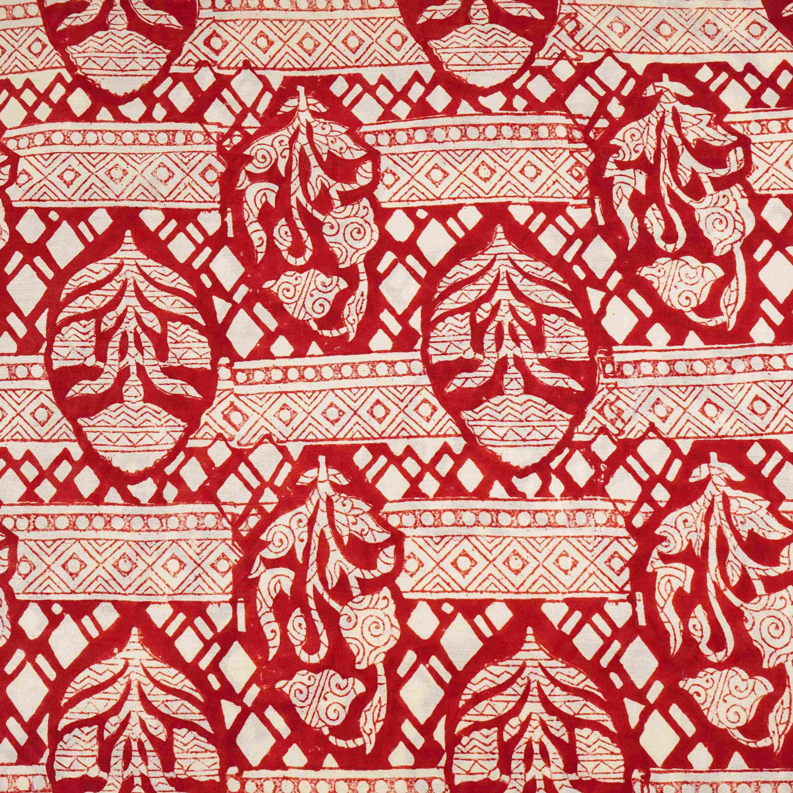 Maroon With White Ajrakh Print Chanderi Fabric CW-32504