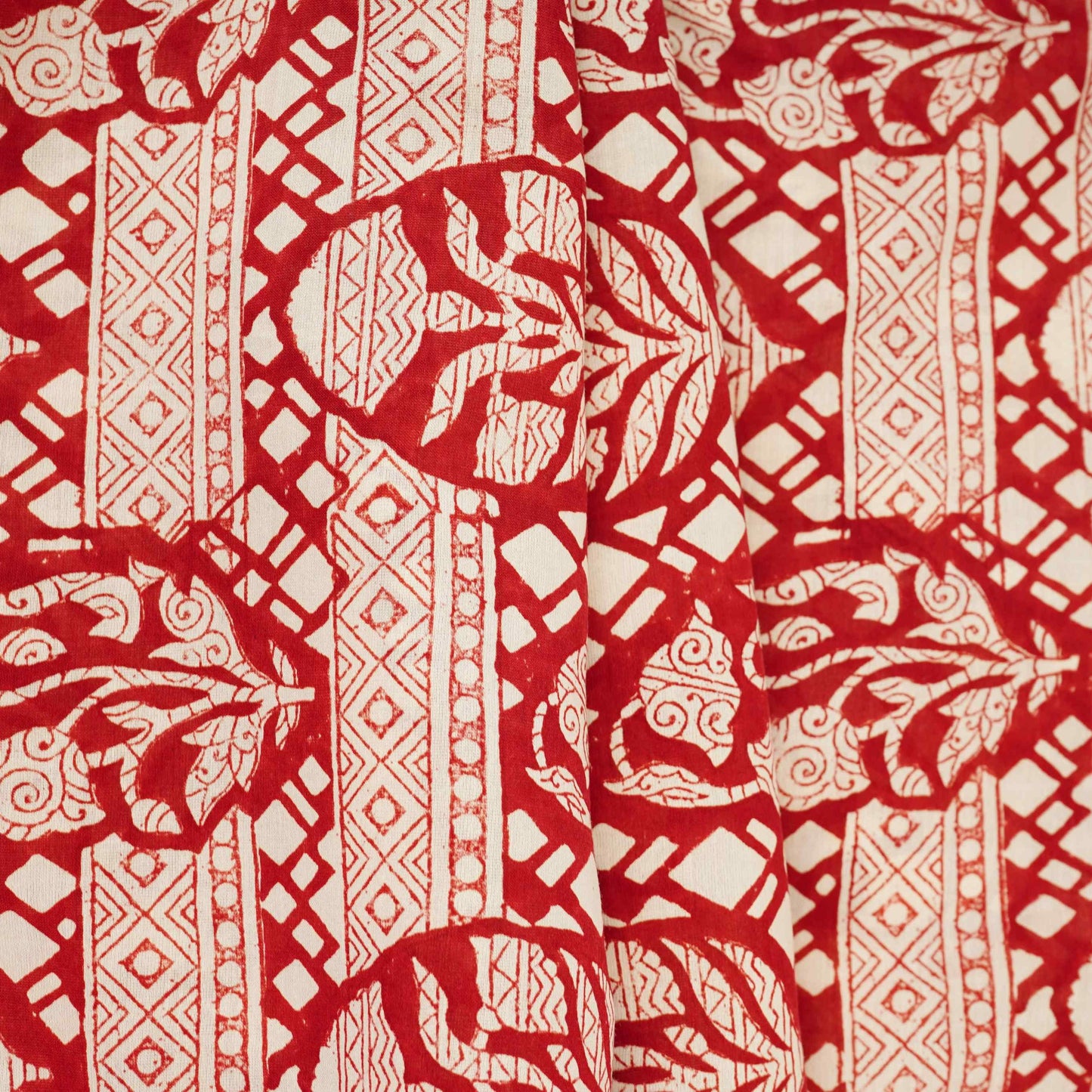 Maroon With White Ajrakh Print Chanderi Fabric CW-32504