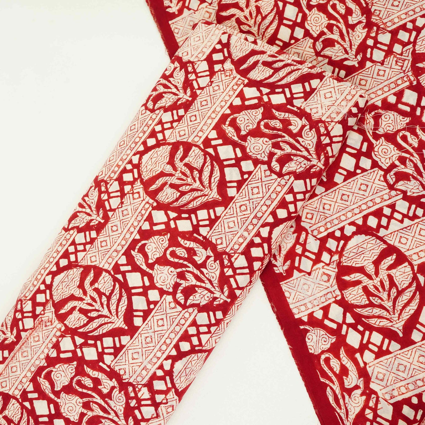 Maroon With White Ajrakh Print Chanderi Fabric CW-32504