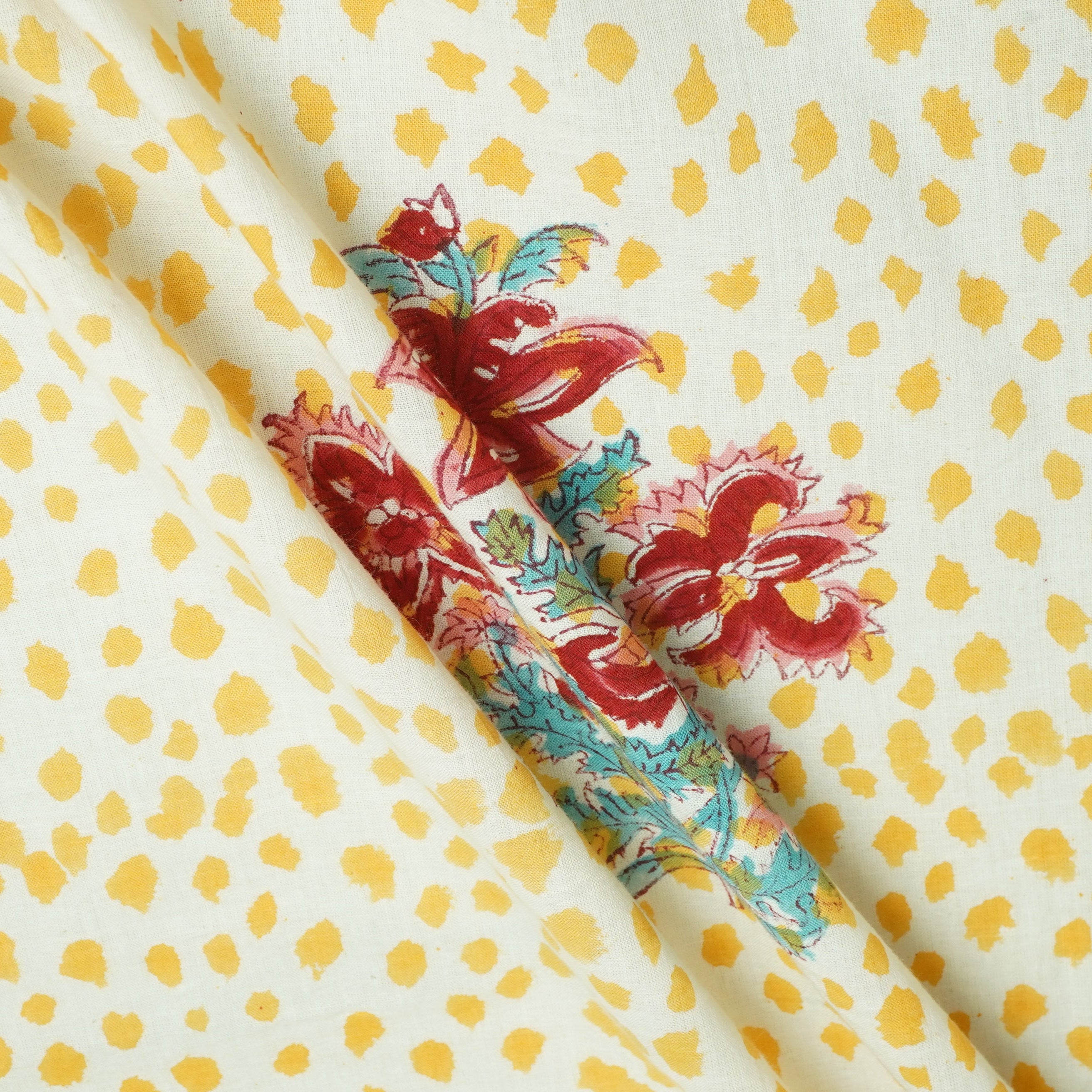 Orange Handblock Print Cotton Fabric DH-29445 - TradeUNO