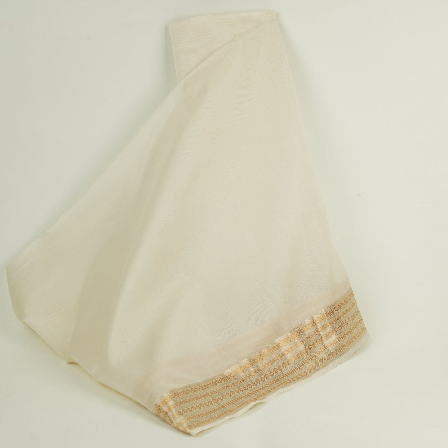 White Dyeable Border Work Chanderi Fabric CW-32506