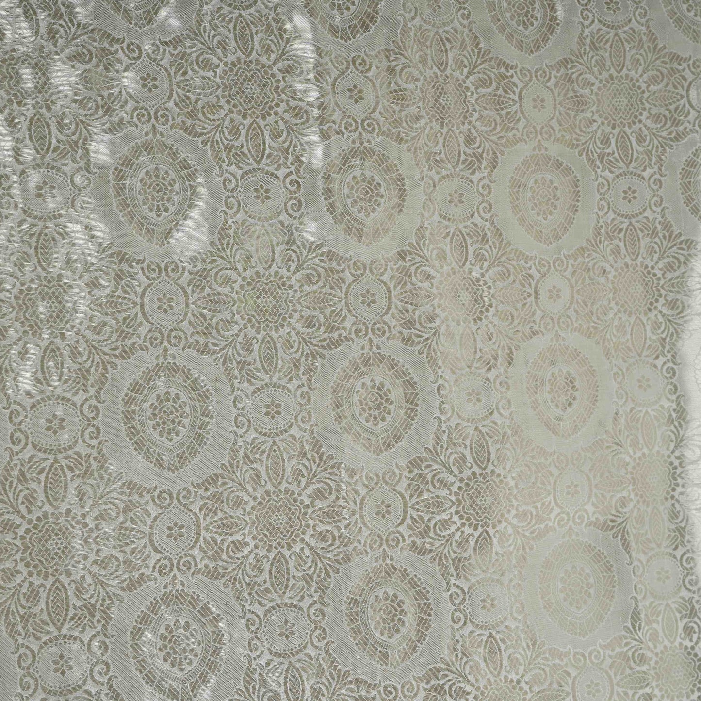 Off White With Silver Zari Jaal Dyeable Katan Brocade Fabric CW-32494