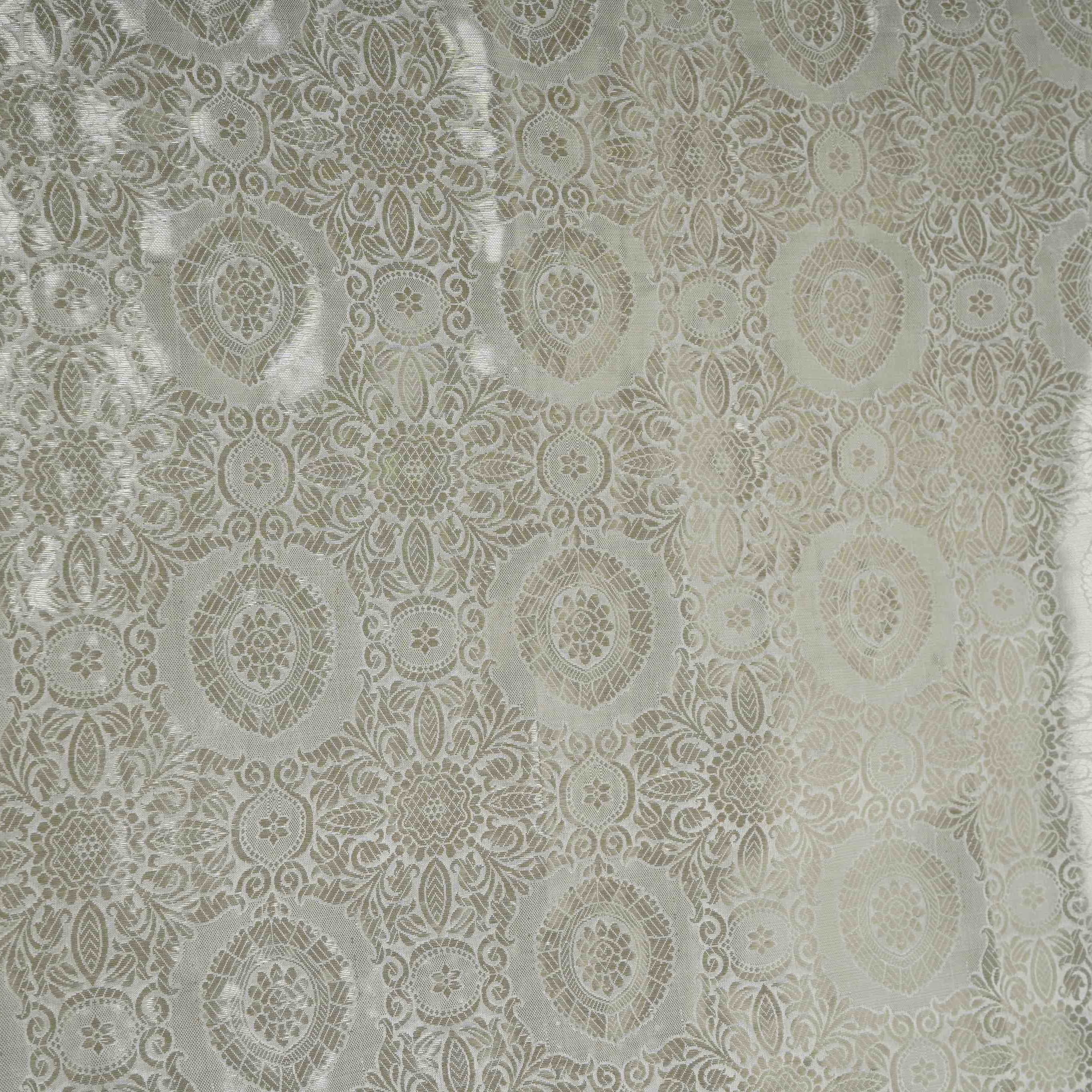 Off White With Silver Zari Jaal Dyeable Katan Brocade Fabric CW-32494