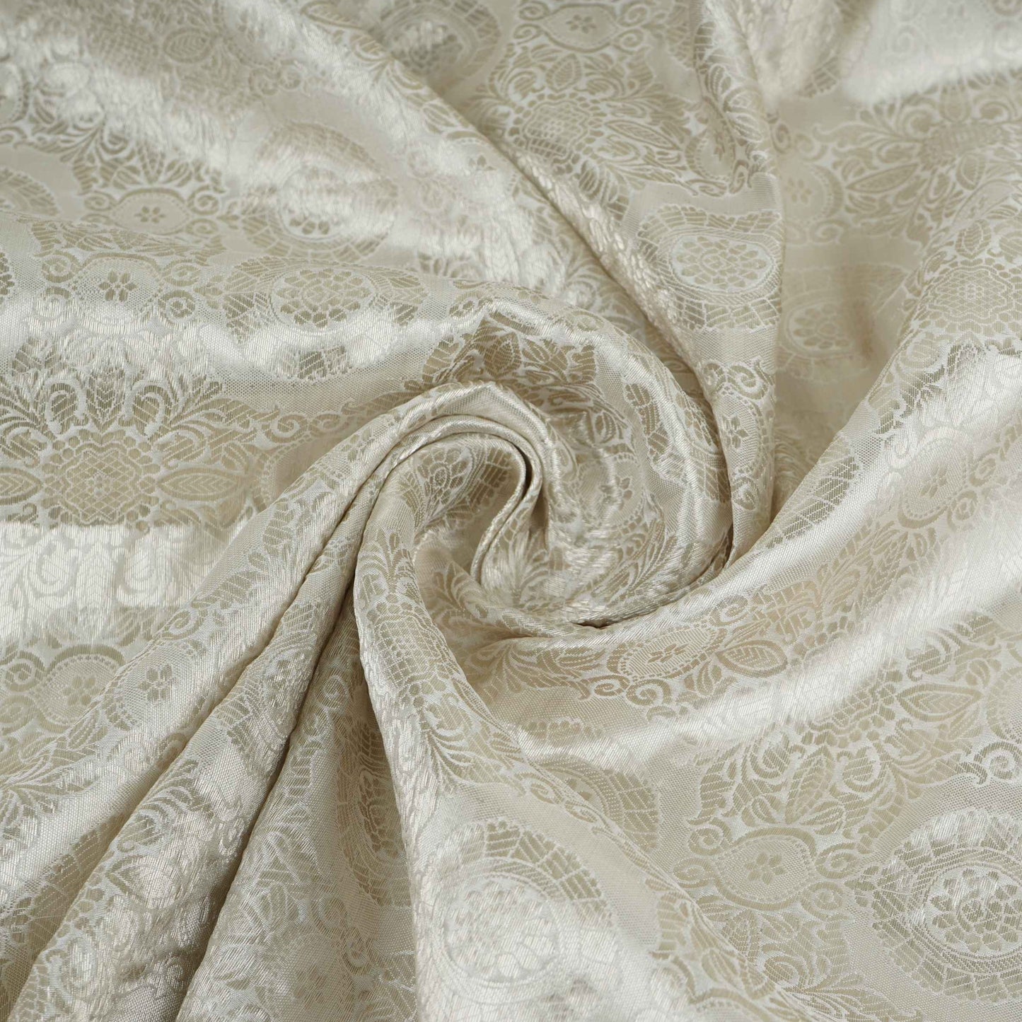 Off White With Silver Zari Jaal Dyeable Katan Brocade Fabric CW-32494