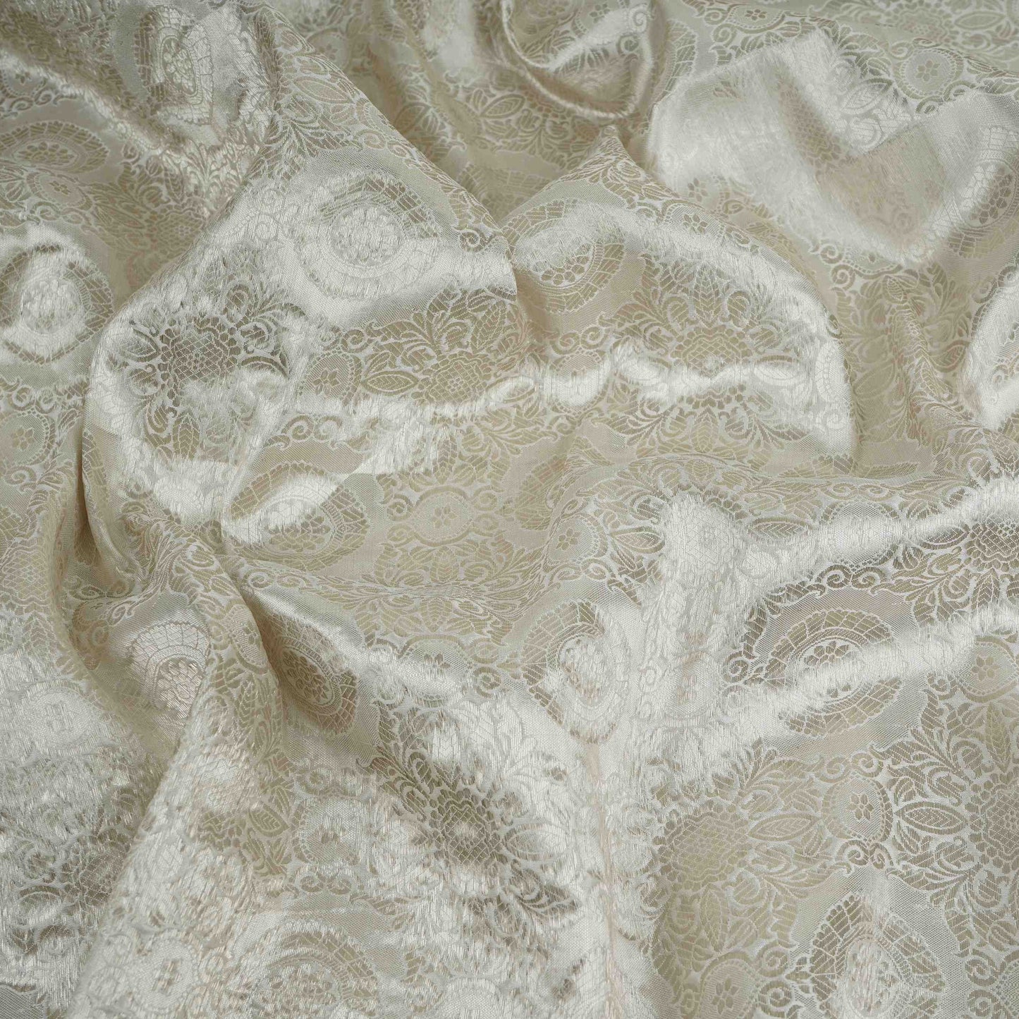 Off White With Silver Zari Jaal Dyeable Katan Brocade Fabric CW-32494