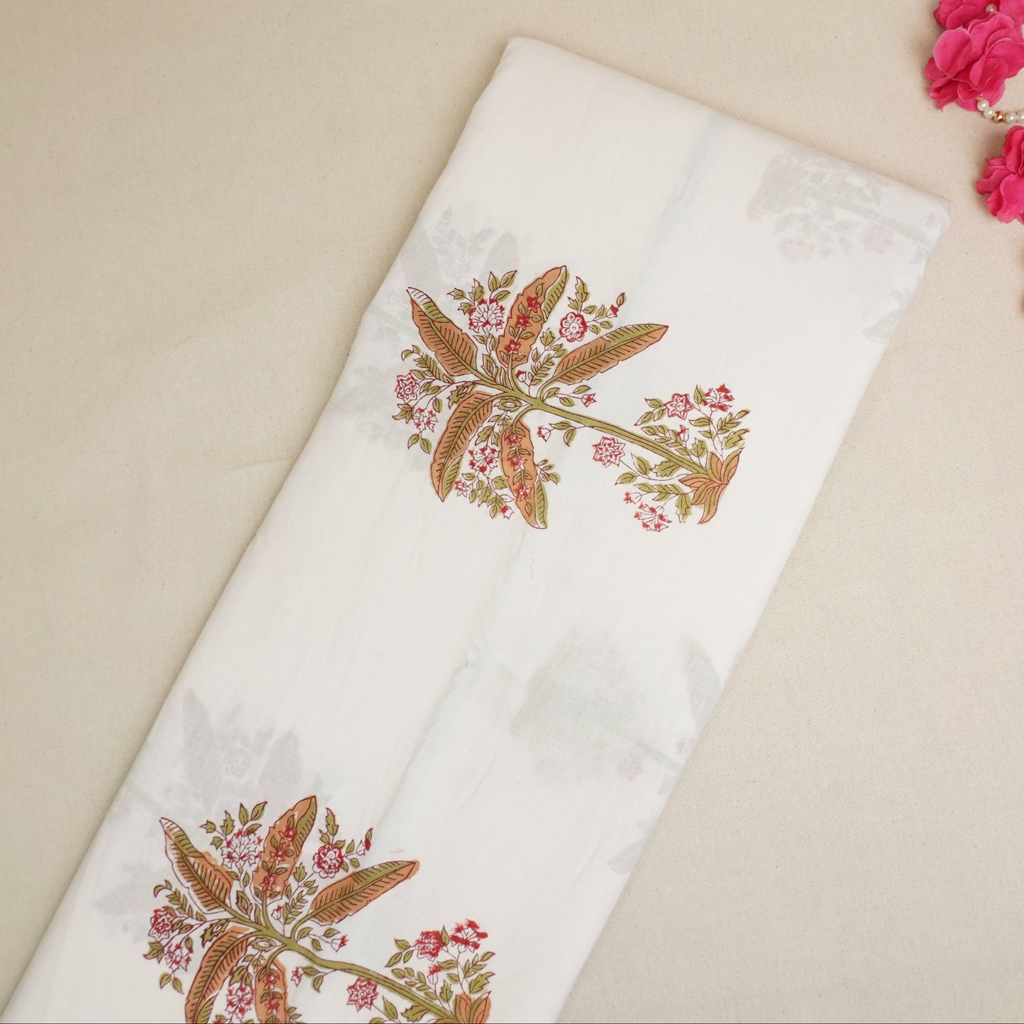 Off White Handblock Print Cotton Fabric DH-29426