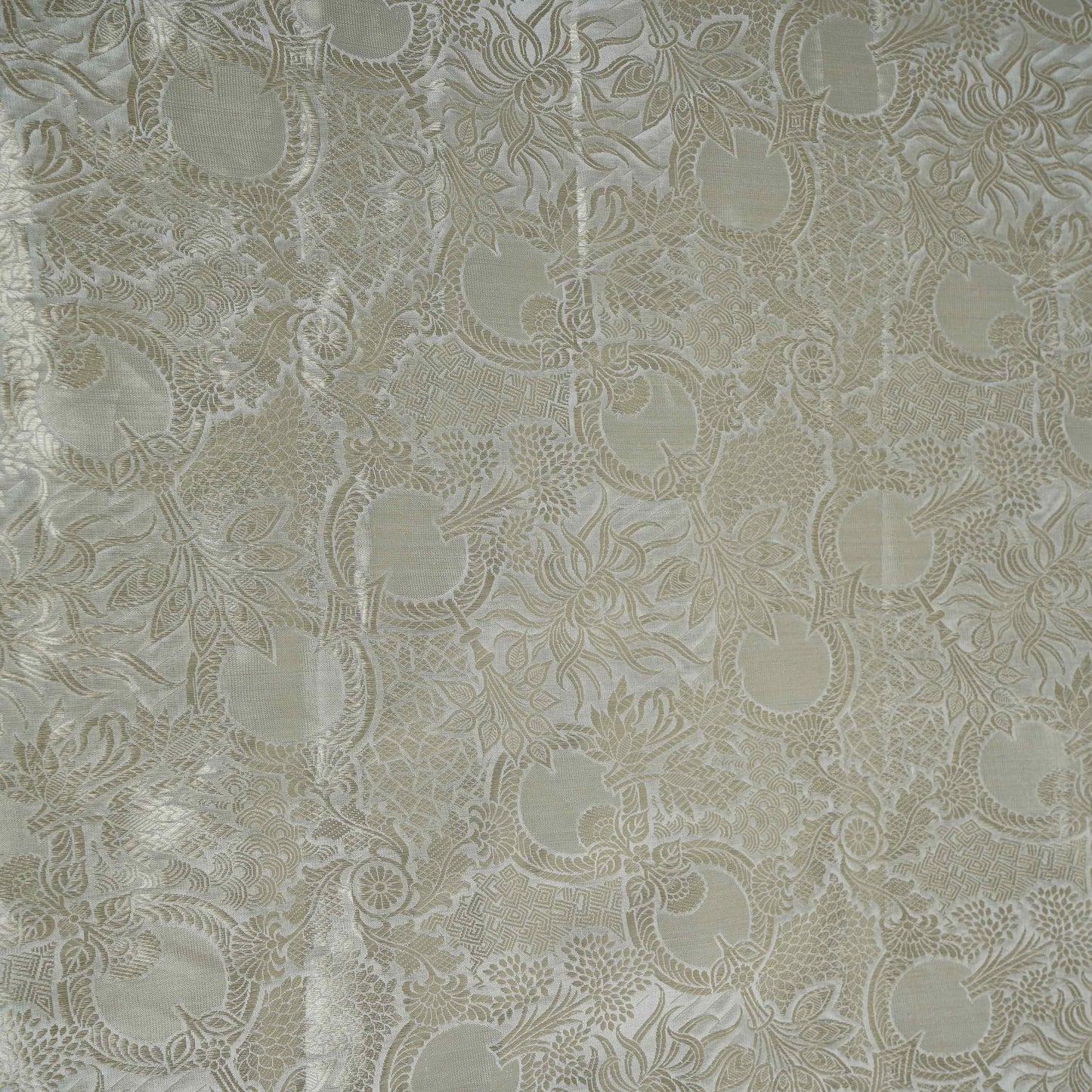 Off White With Silver Zari Jaal Dyeable Katan Brocade Fabric CW-32492