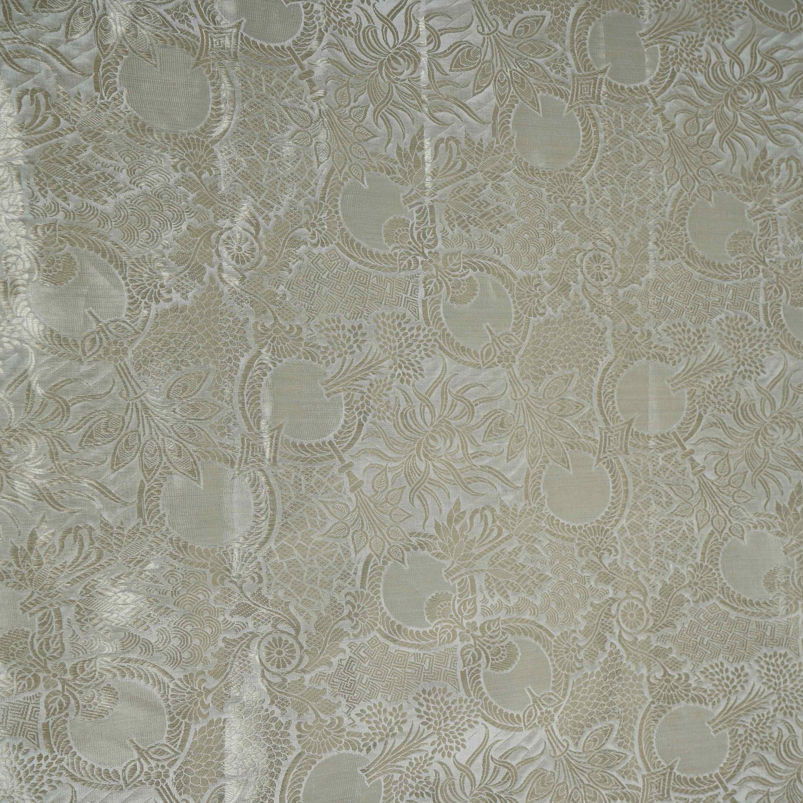 Off White With Silver Zari Jaal Dyeable Katan Brocade Fabric CW-32492