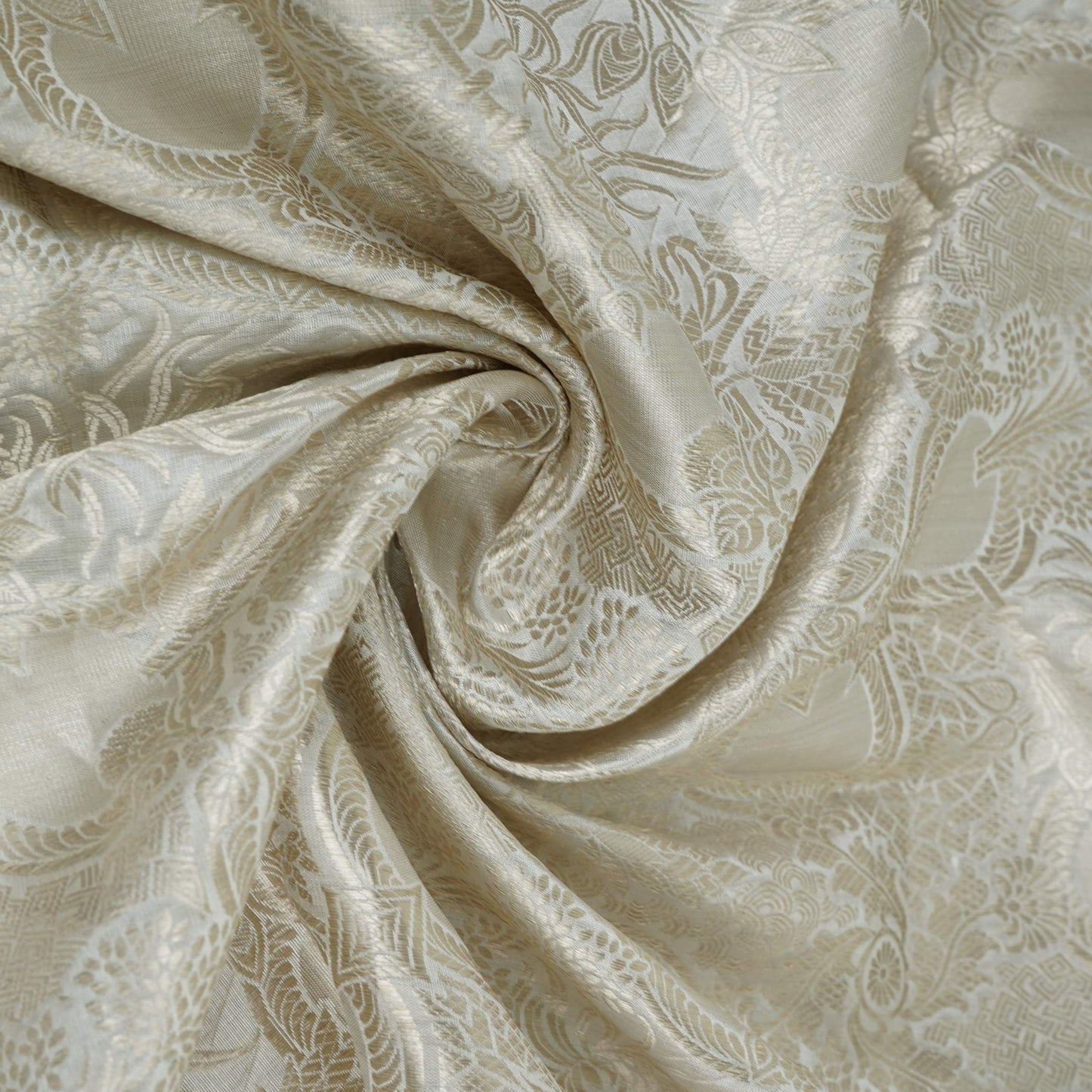 Off White With Silver Zari Jaal Dyeable Katan Brocade Fabric CW-32492