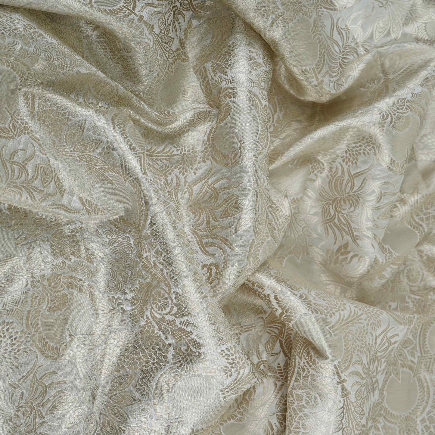 Off White With Silver Zari Jaal Dyeable Katan Brocade Fabric CW-32492