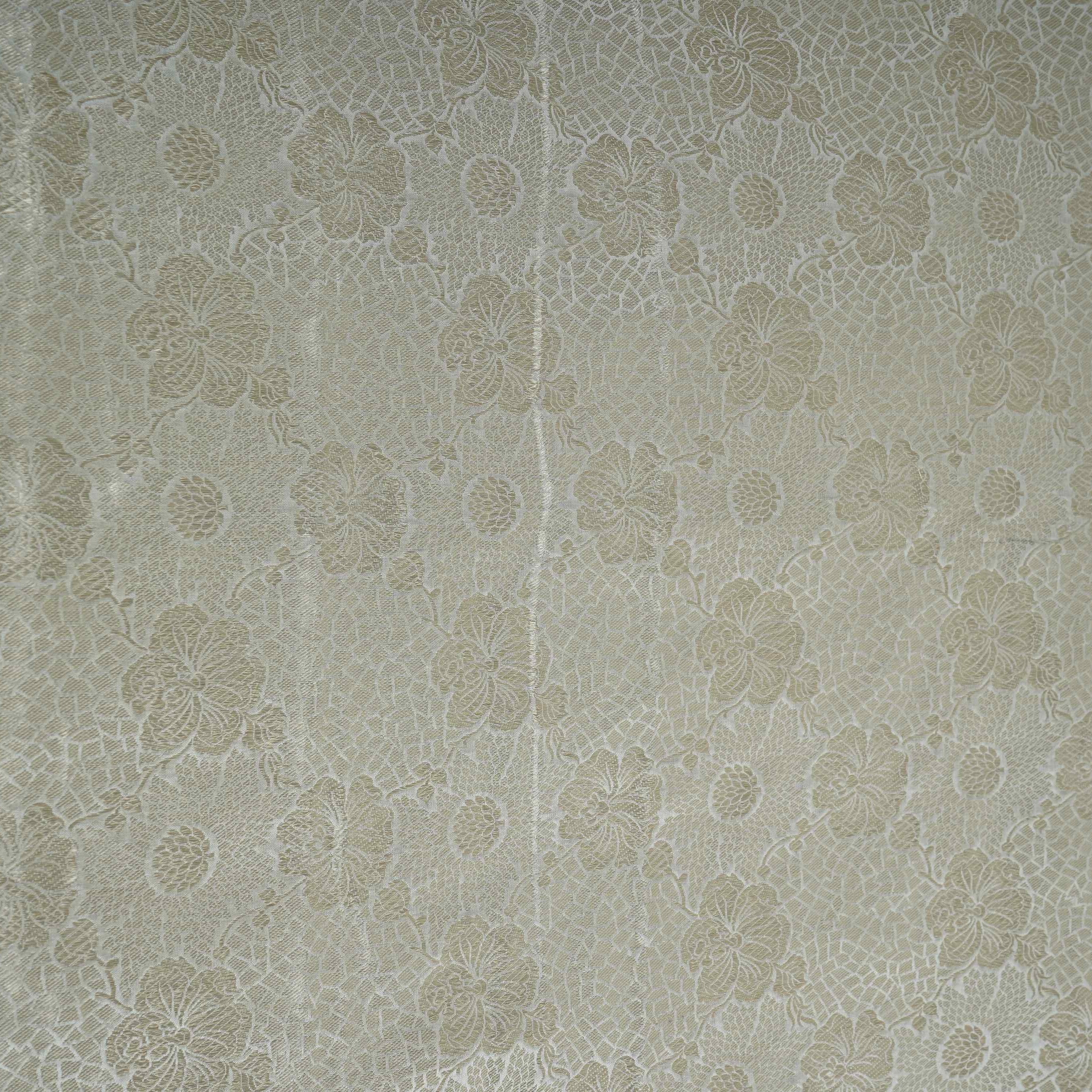 Off White With Silver Zari Jaal Dyeable Katan Brocade Fabric CW-32493