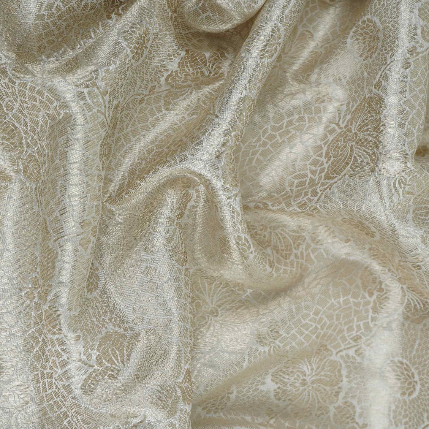 Off White With Silver Zari Jaal Dyeable Katan Brocade Fabric CW-32493