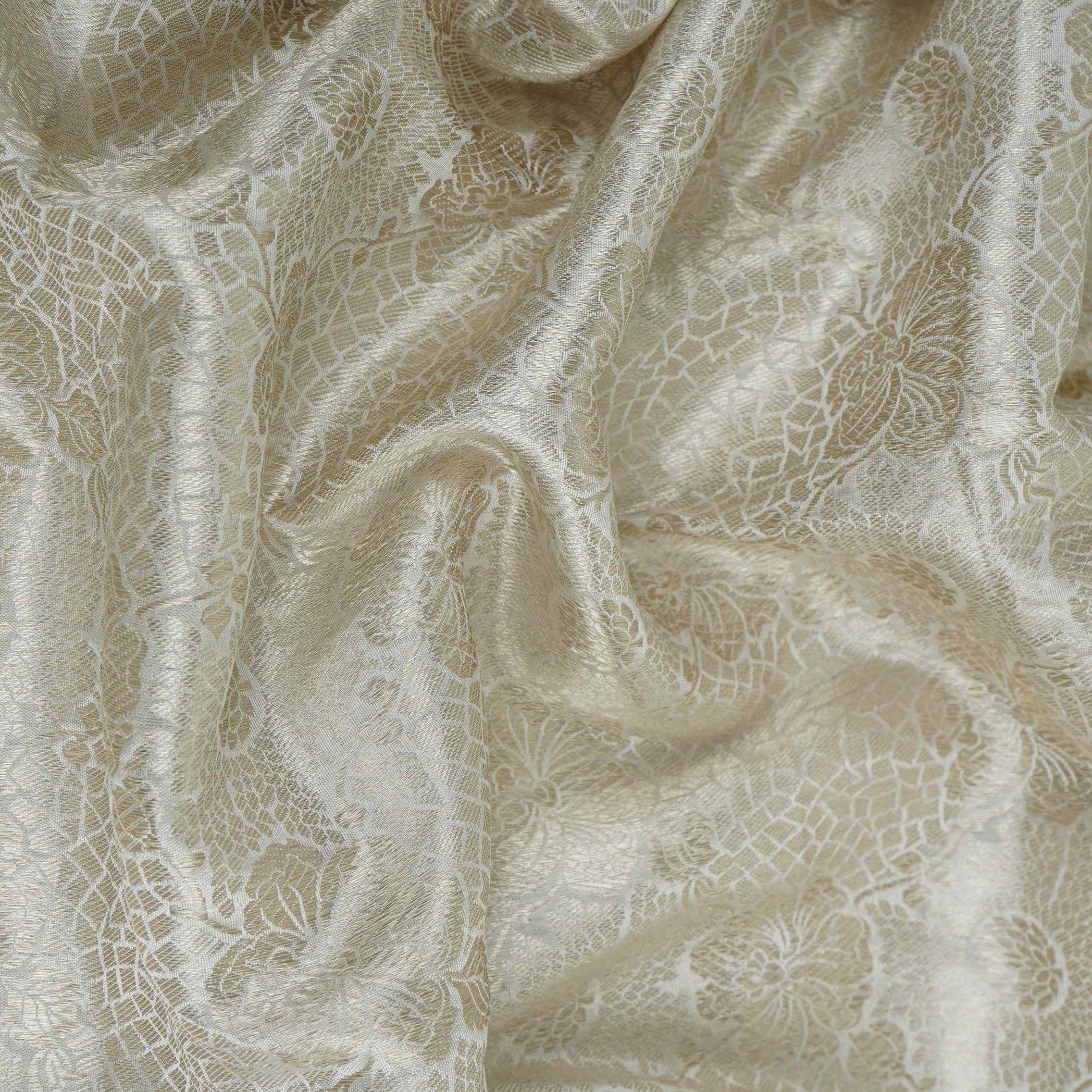 Off White With Silver Zari Jaal Dyeable Katan Brocade Fabric CW-32493