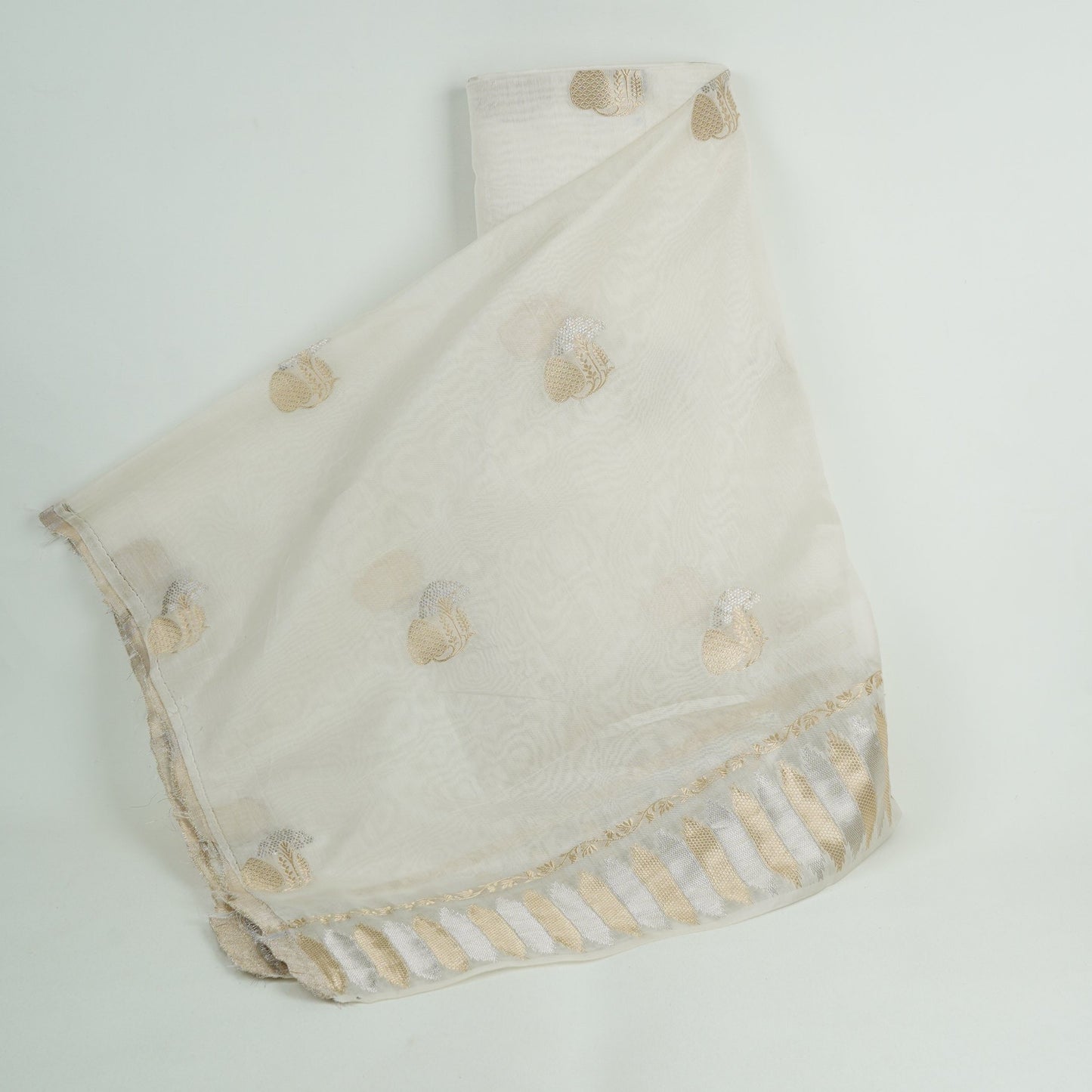 White Dyeable Zari Border Work Chanderi Fabric CW-32509