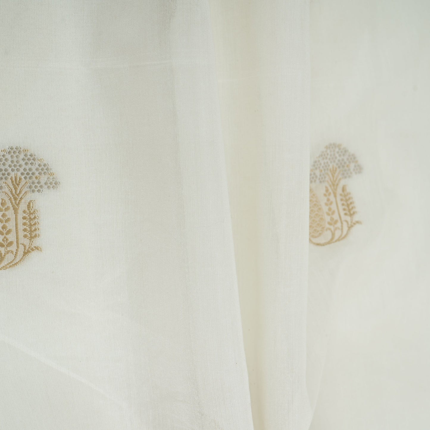 White Dyeable Zari Border Work Chanderi Fabric CW-32509