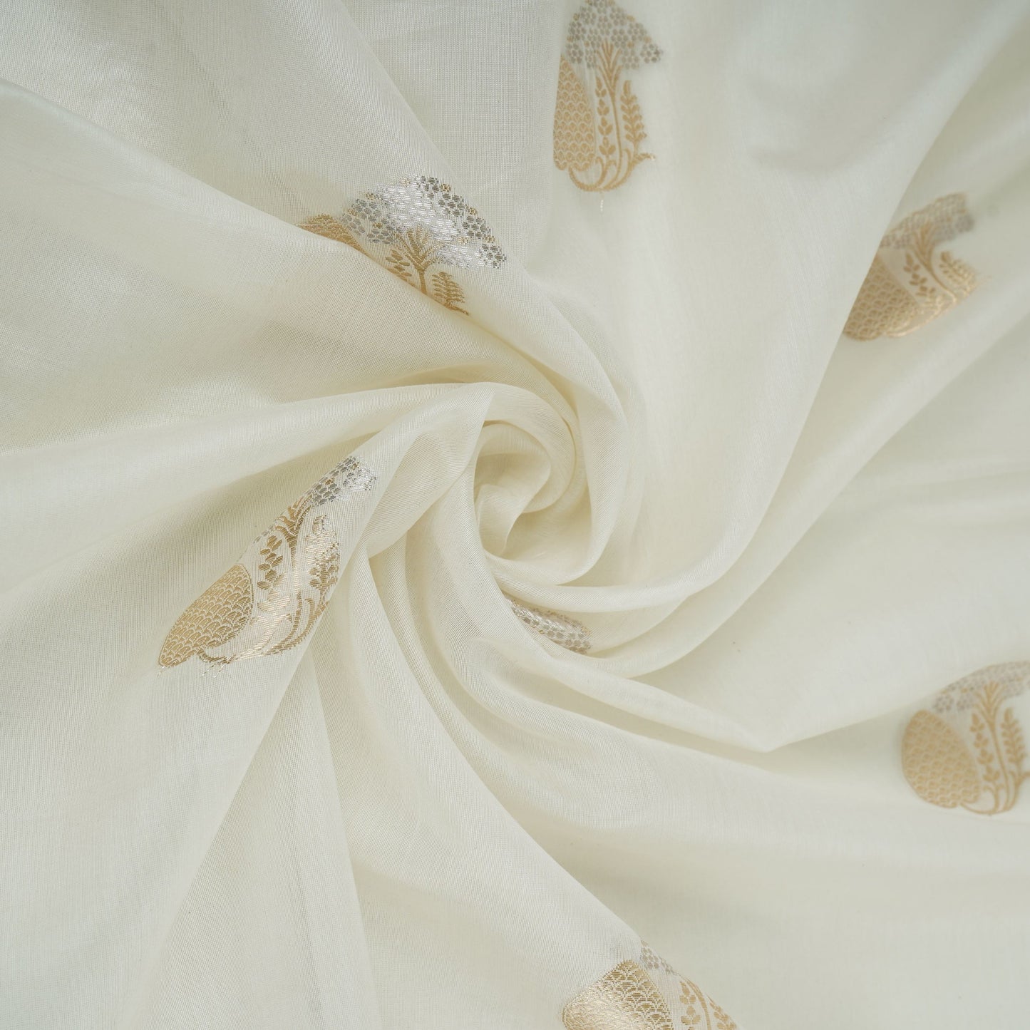 White Dyeable Zari Border Work Chanderi Fabric CW-32509