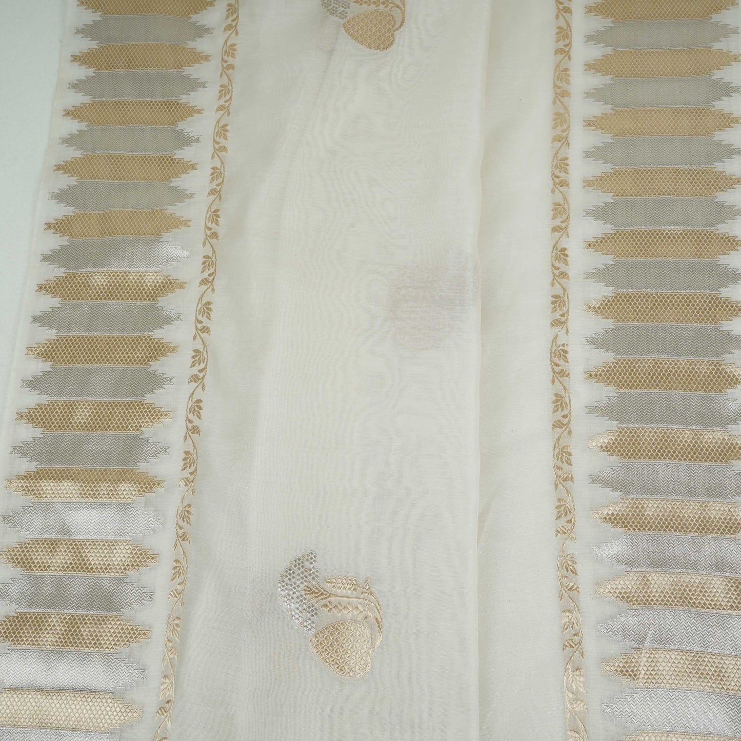 White Dyeable Zari Border Work Chanderi Fabric CW-32509