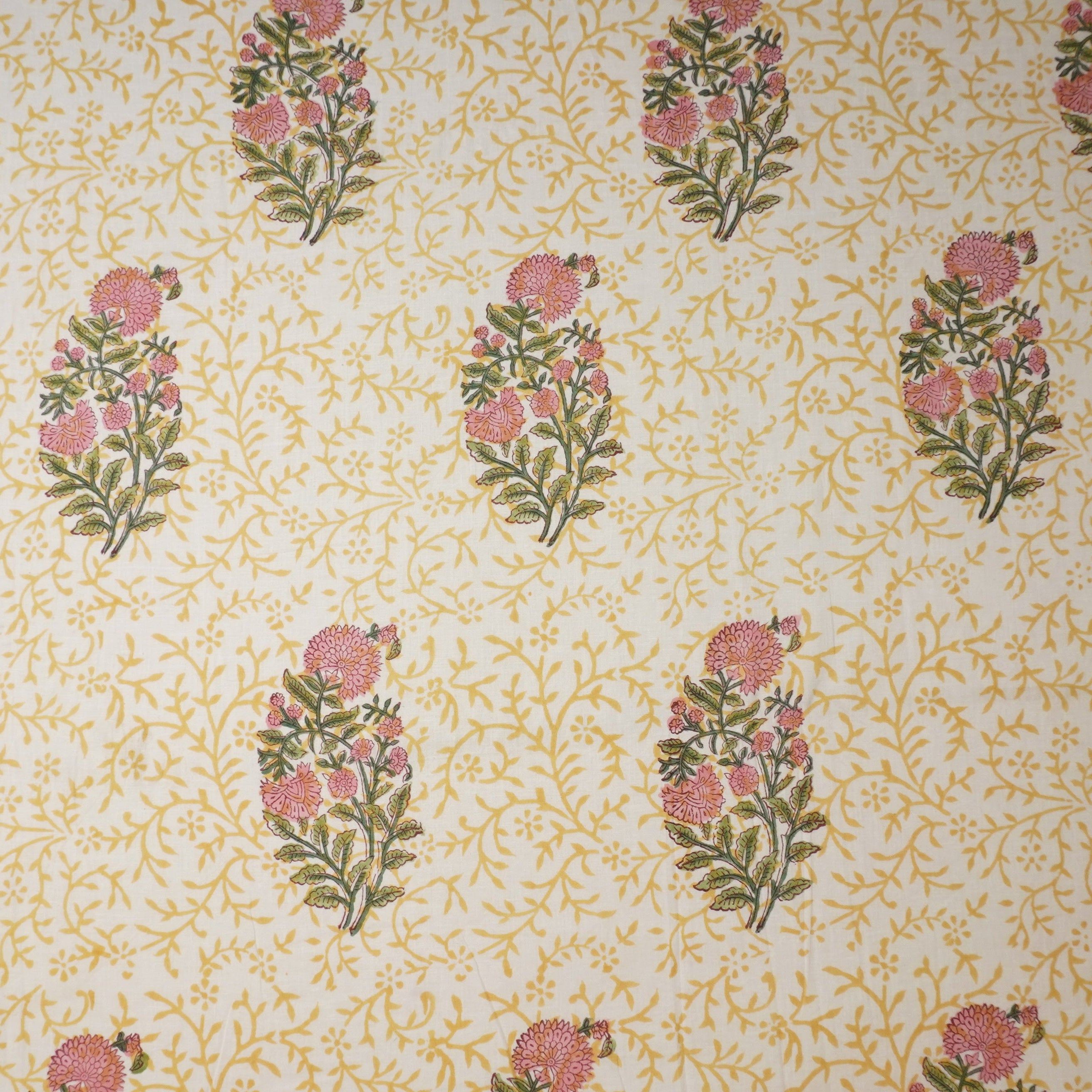 Mustard Handblock Print Cotton Fabric DH-29434 - TradeUNO