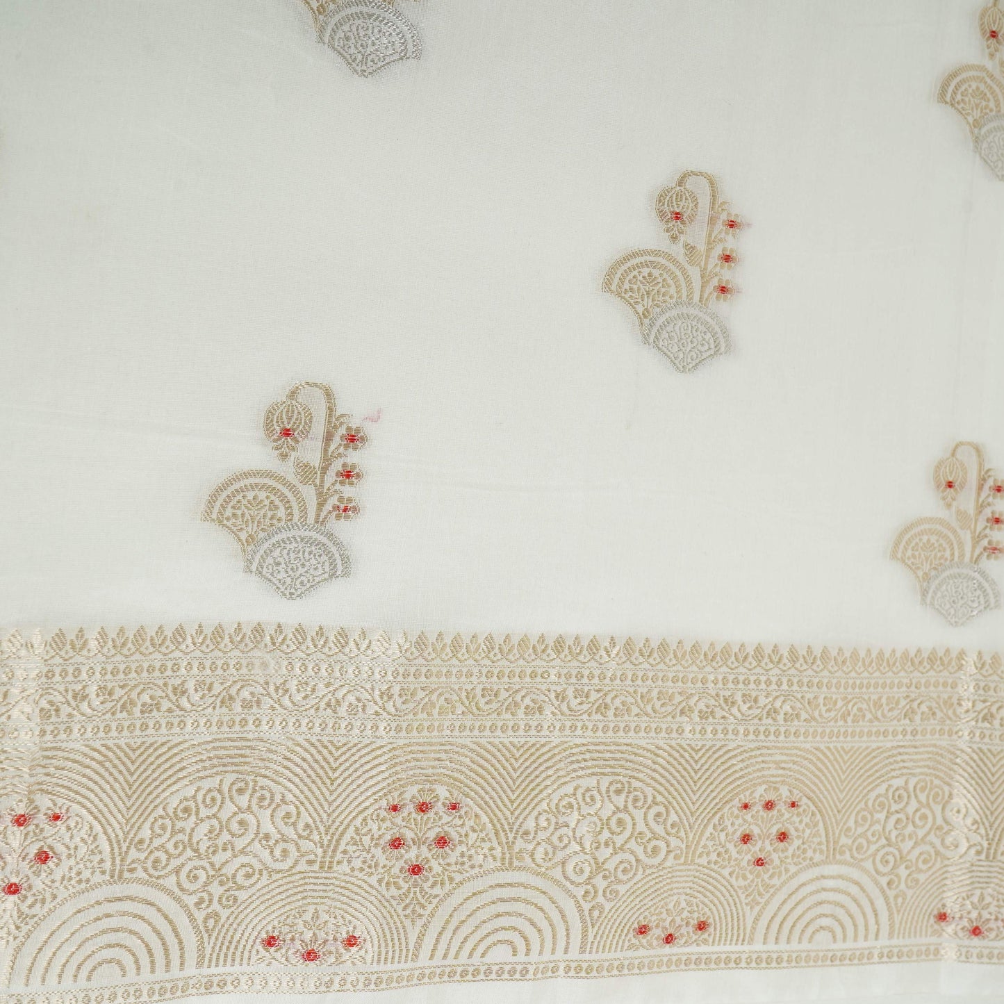 White Dyeable Zari Border Work Chanderi Fabric CW-32508