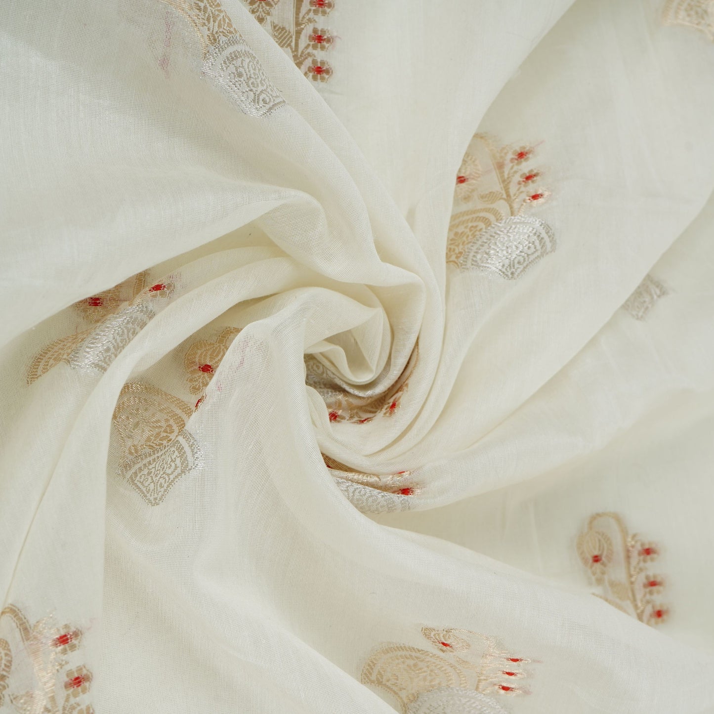 White Dyeable Zari Border Work Chanderi Fabric CW-32508