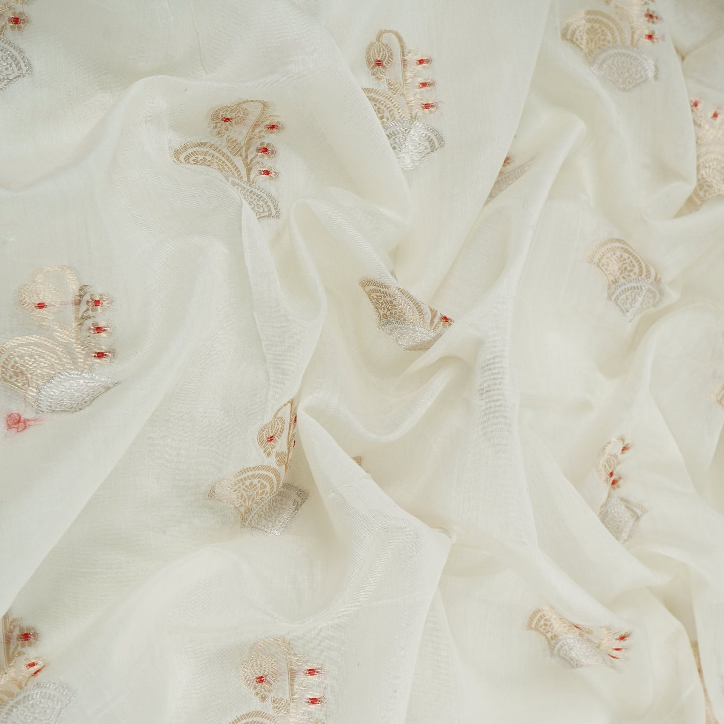 White Dyeable Zari Border Work Chanderi Fabric CW-32508