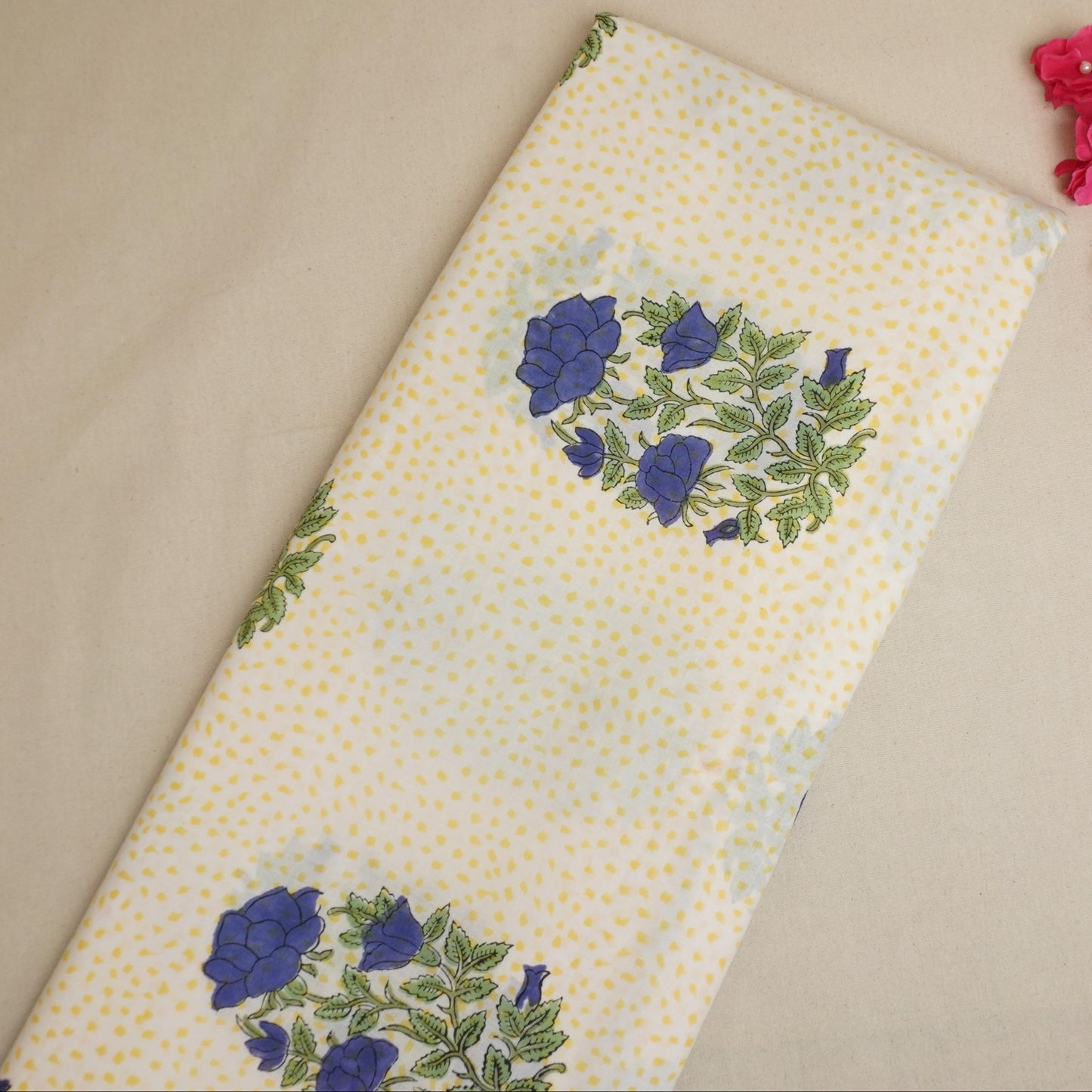 Yellow Handblock Print Cotton Fabric DH-29441