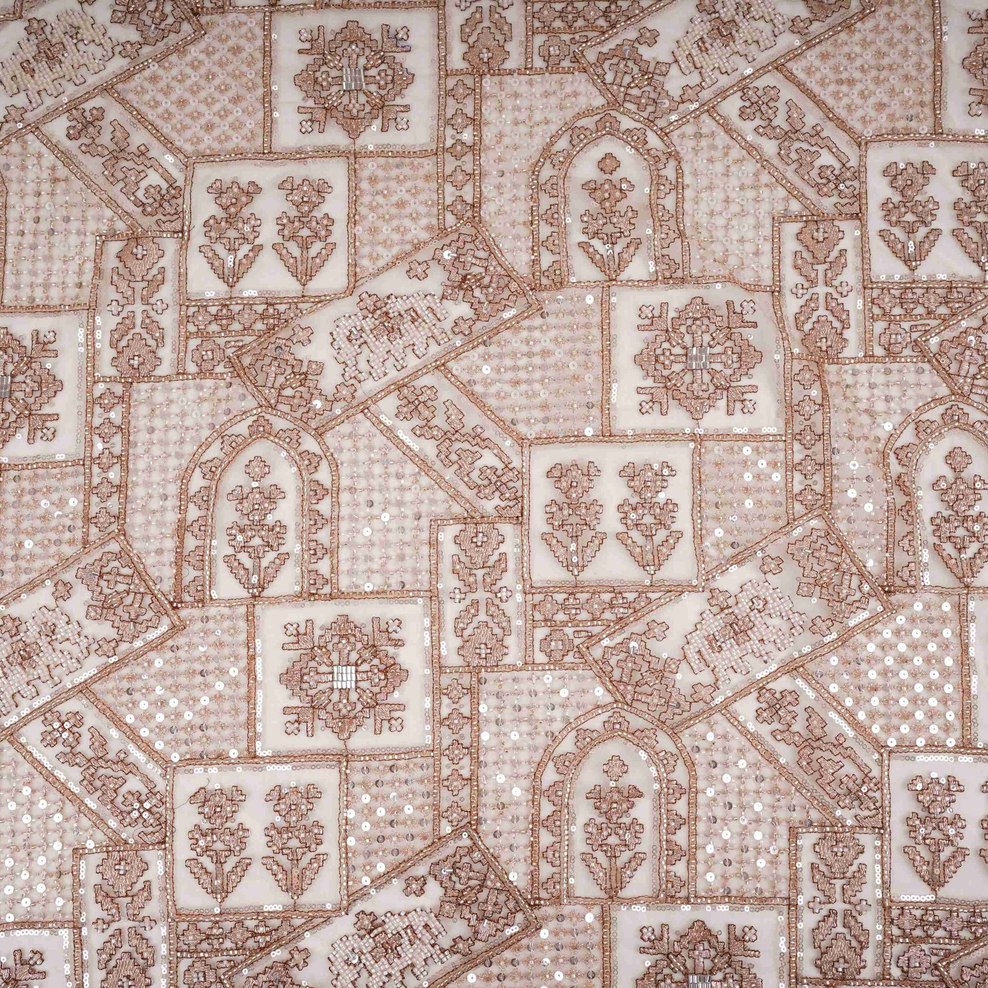 Beige Gold thread embroidery Net Fabric SGS-31174 - TradeUNO