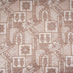 Beige Gold thread embroidery Net Fabric SGS-31174 - TradeUNO