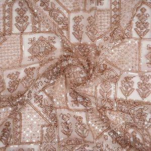 Beige Gold thread embroidery Net Fabric SGS-31174 - TradeUNO