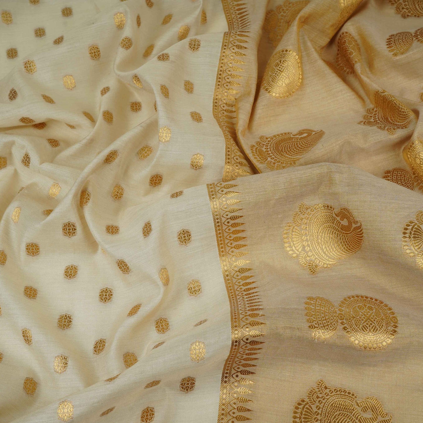 Golden Zari Buti Munga Silk SE-32865